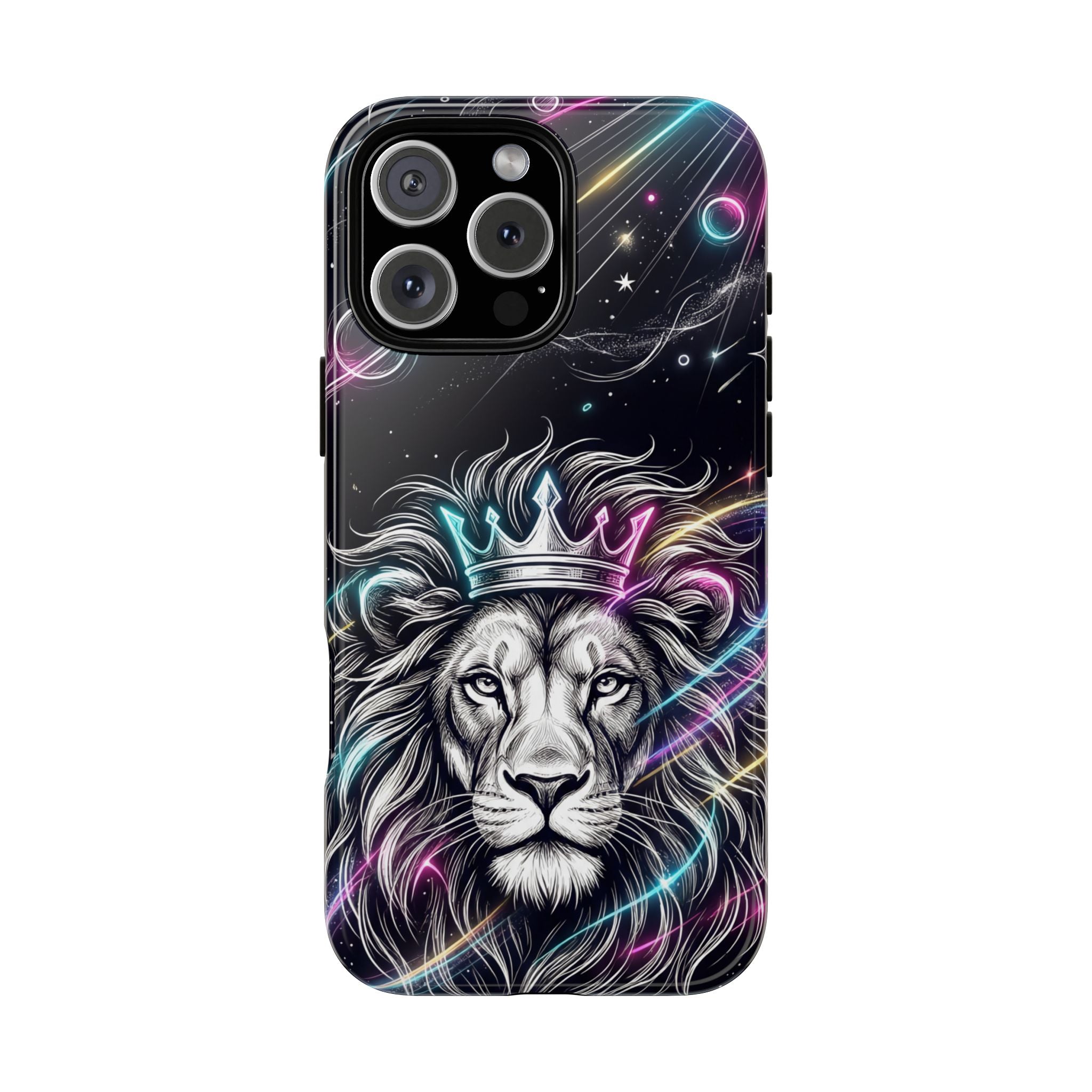 Galaxy Lion iPhone Case | Neon Crowned Lion Protective Case