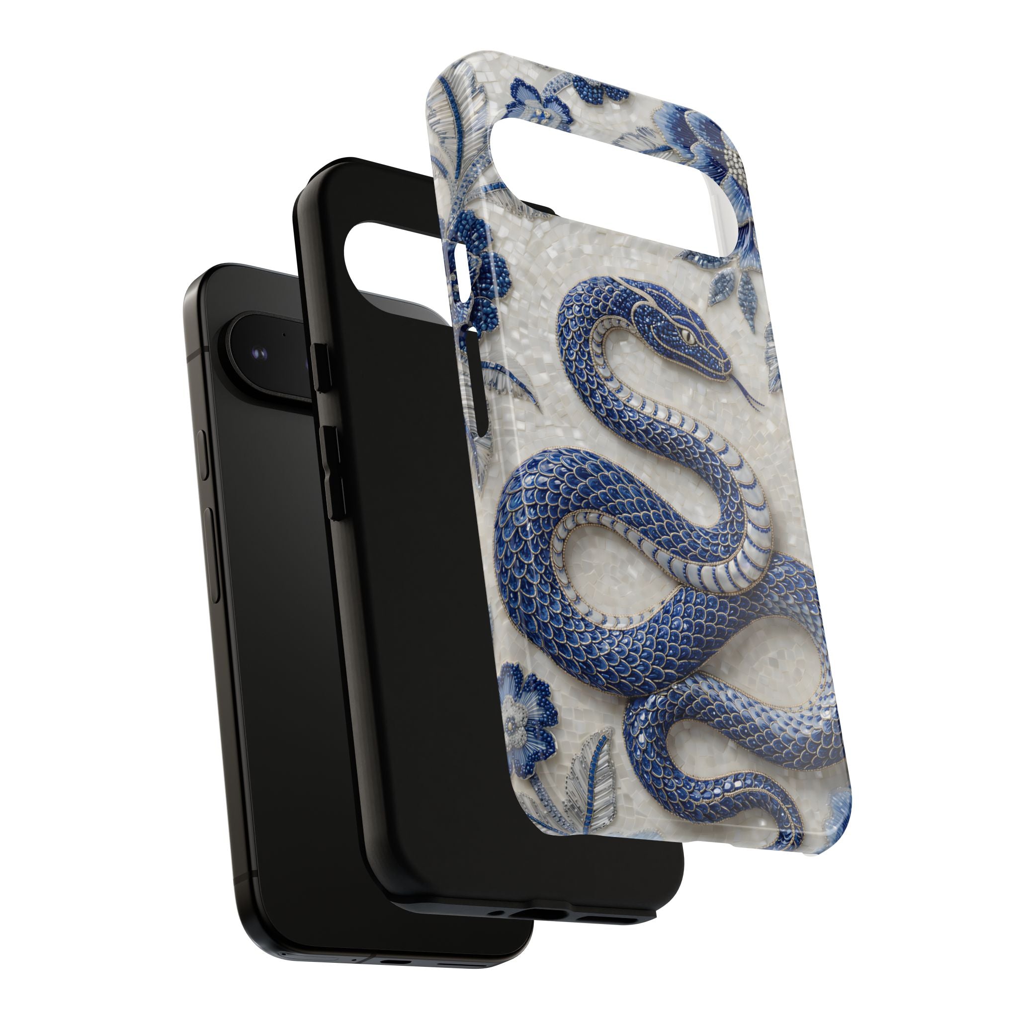 Asian Zodiac Snake Google Pixel Phone Case | Blue & White Porcelain Slim Shockproof Case | Year of the Snake