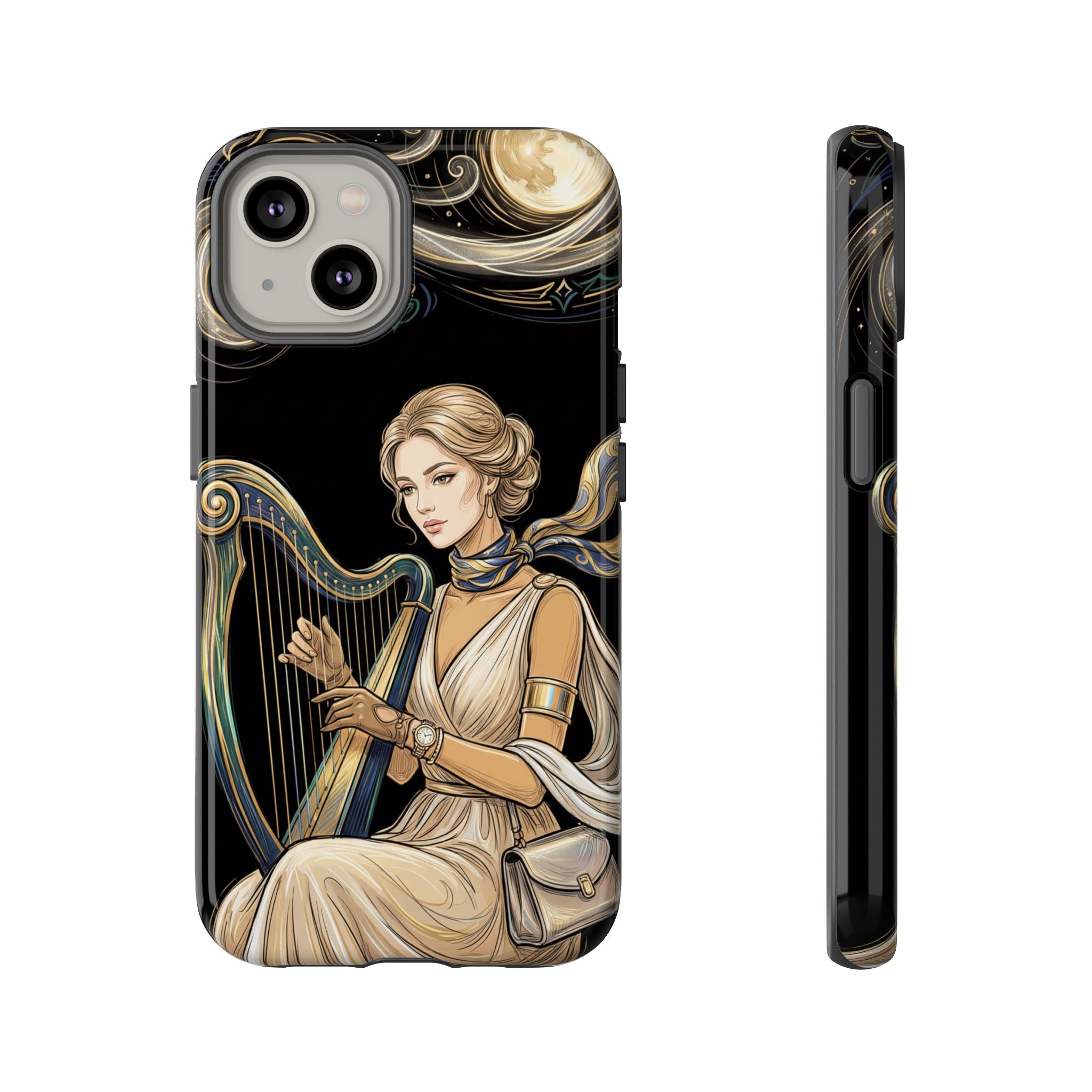 Moonlit Harp iPhone Case | Vintage Goddess Musician Art