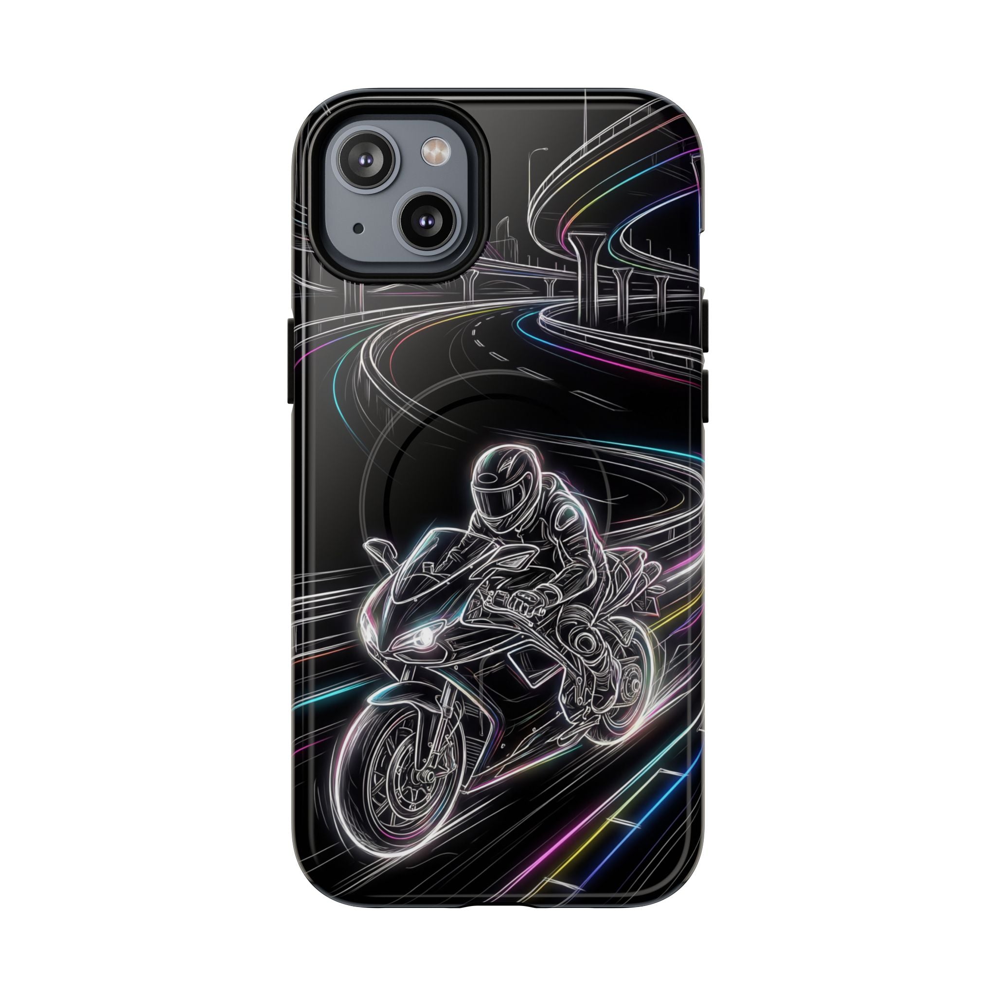 Neon Night Rider MagSafe iPhone Case | Motorcycle Racing Protective Cover
