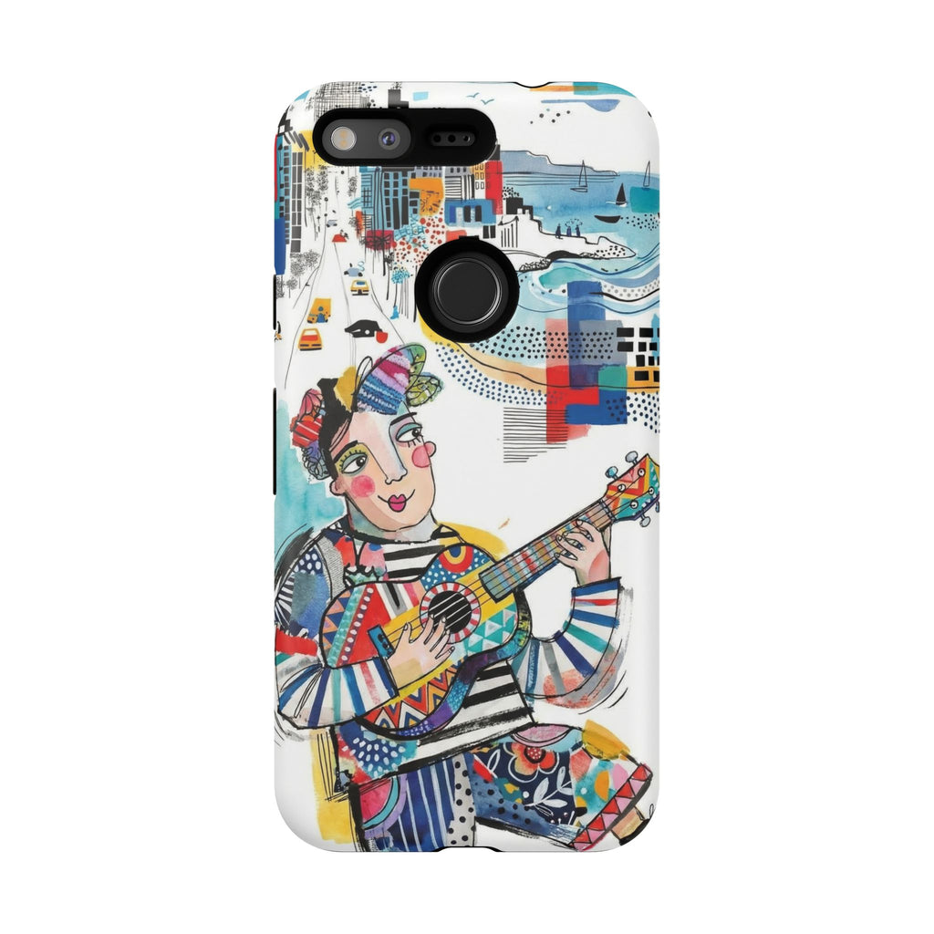Artistic Musician Google Pixel Phone Case | Colorful Guitar Cityscape Tough Case
