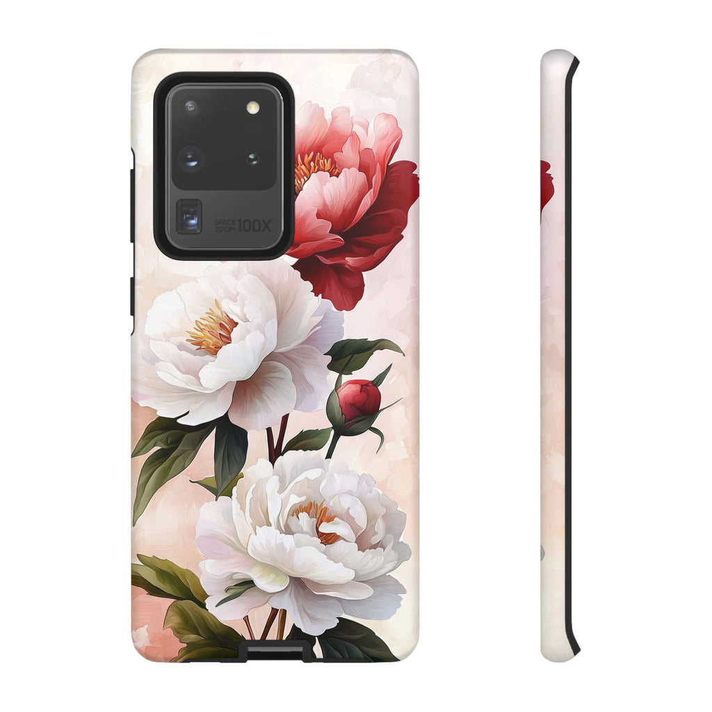 Custodia per Samsung Galaxy con motivo floreale Peony | Rosa bianca vintage