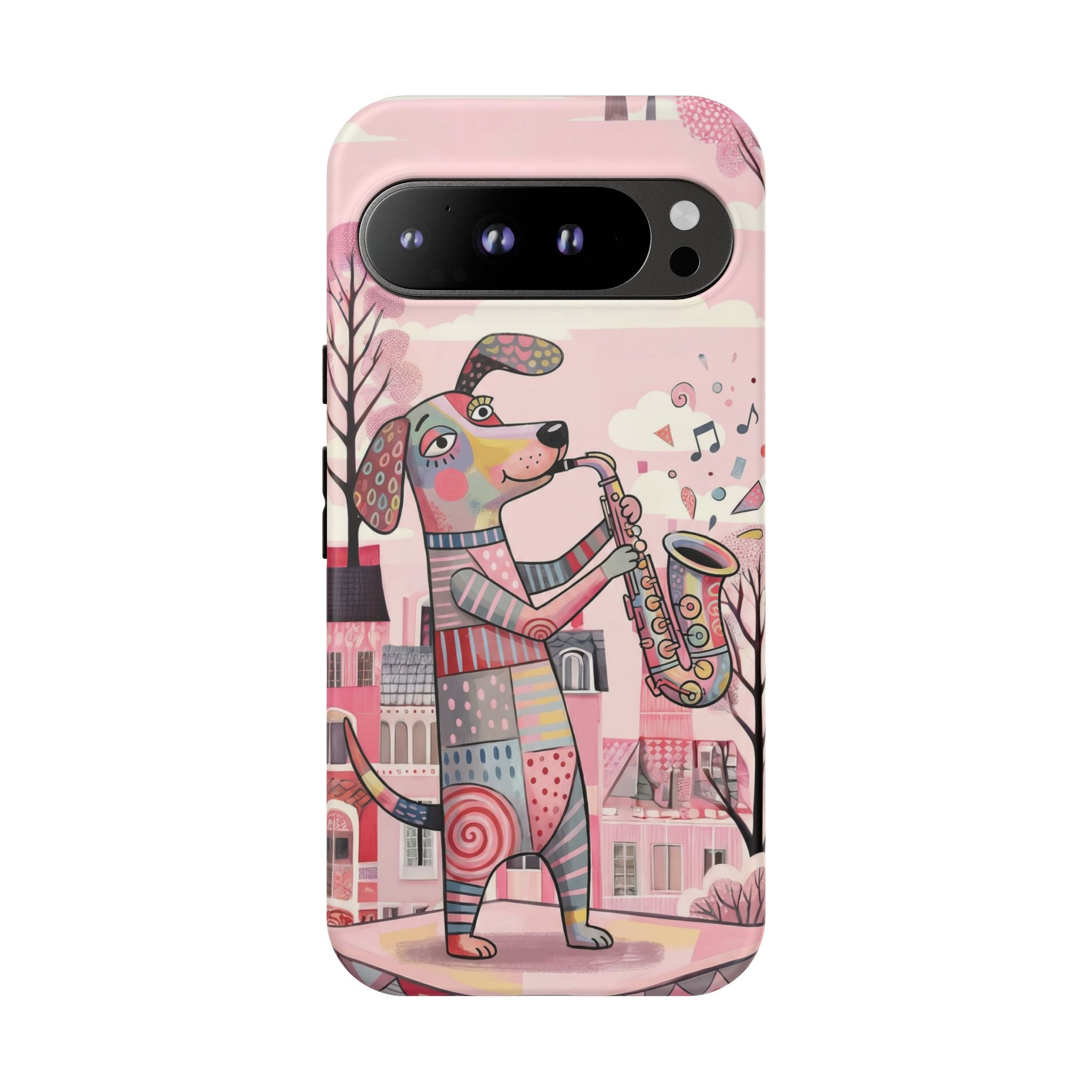 Saxophone Dog Google Pixel Phone Case | Cute Pink Musical Art Protective Case