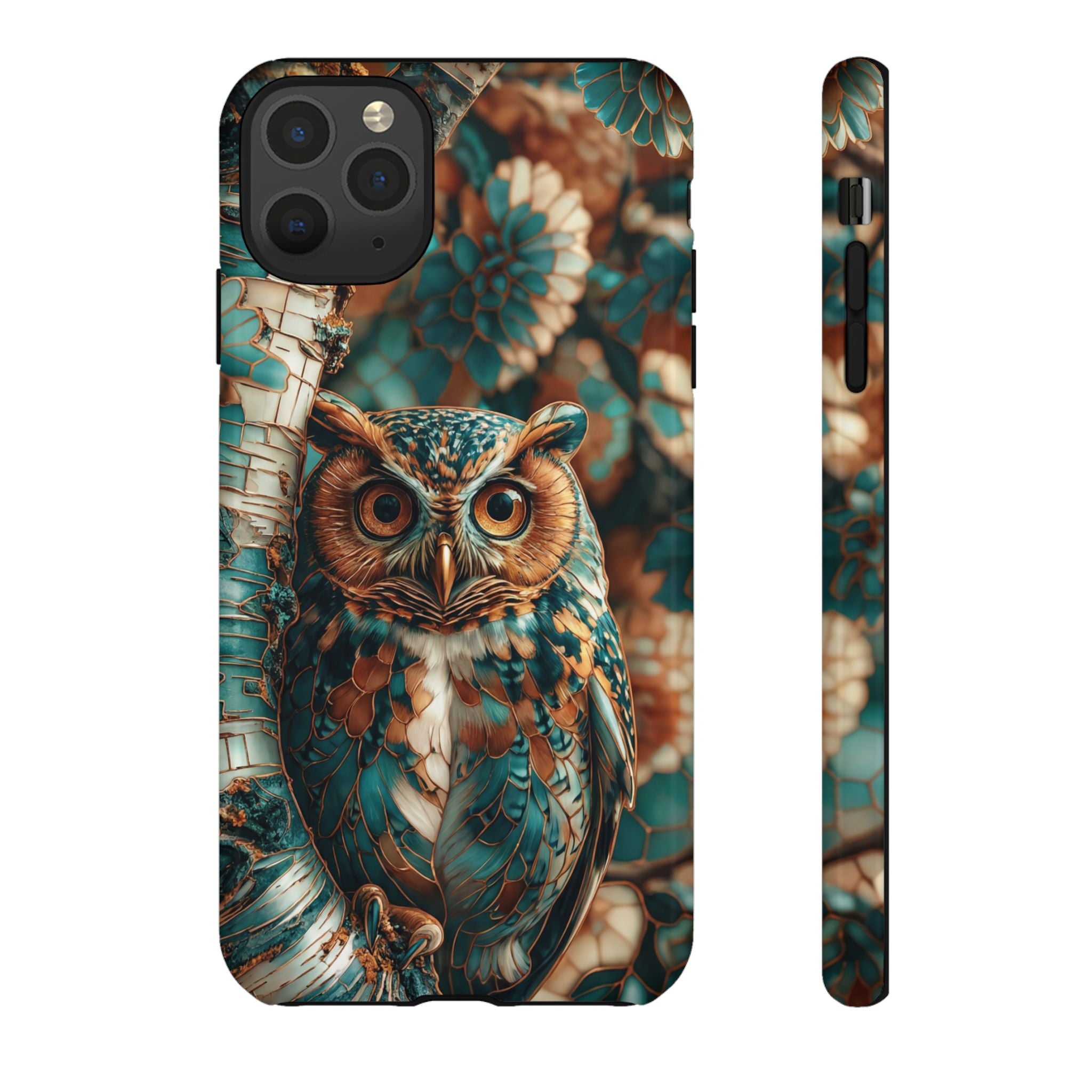 Owl Forest Tough iPhone Case | Teal & Brown Rustic Wildlife Protective Cover