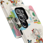 Whimsical Shopping Girl Samsung Galaxy Phone Case | Cute Floral Butterfly Tough Case