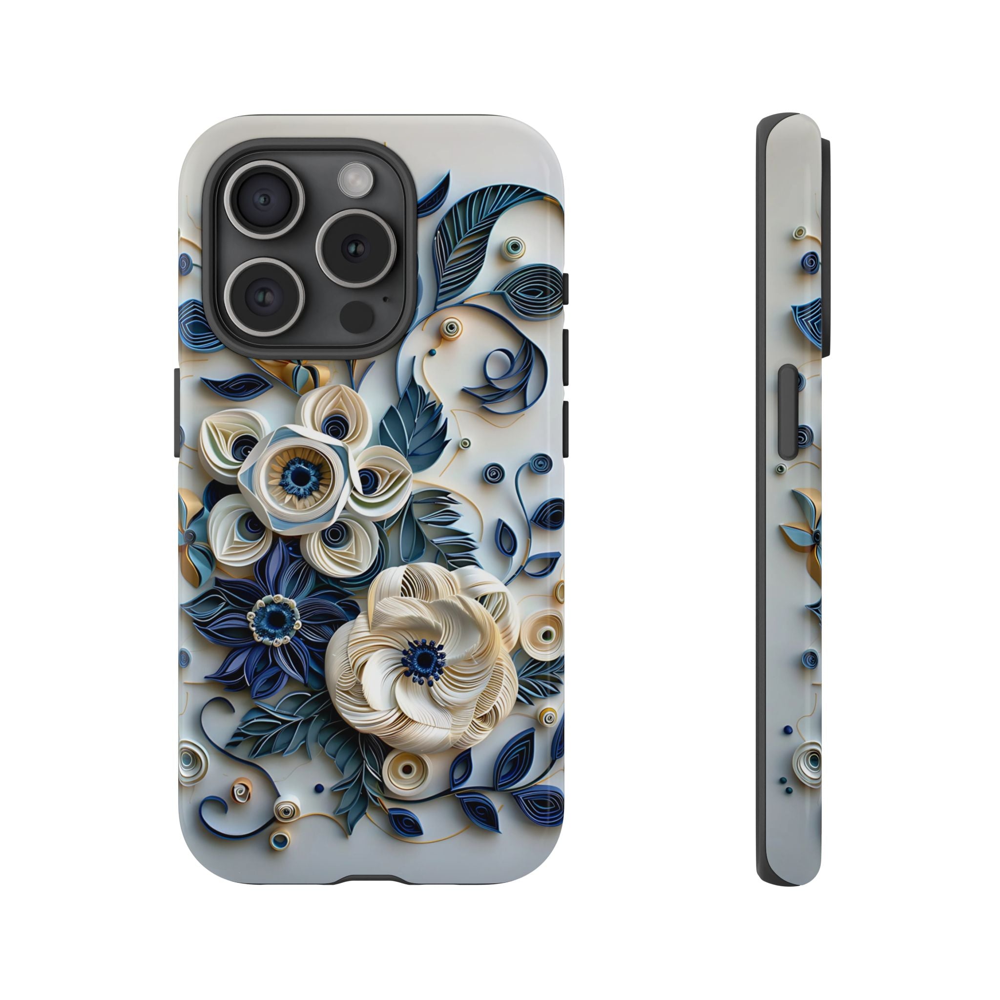 Floral Quilled Art iPhone Case — Blue & Cream Decorative Protection
