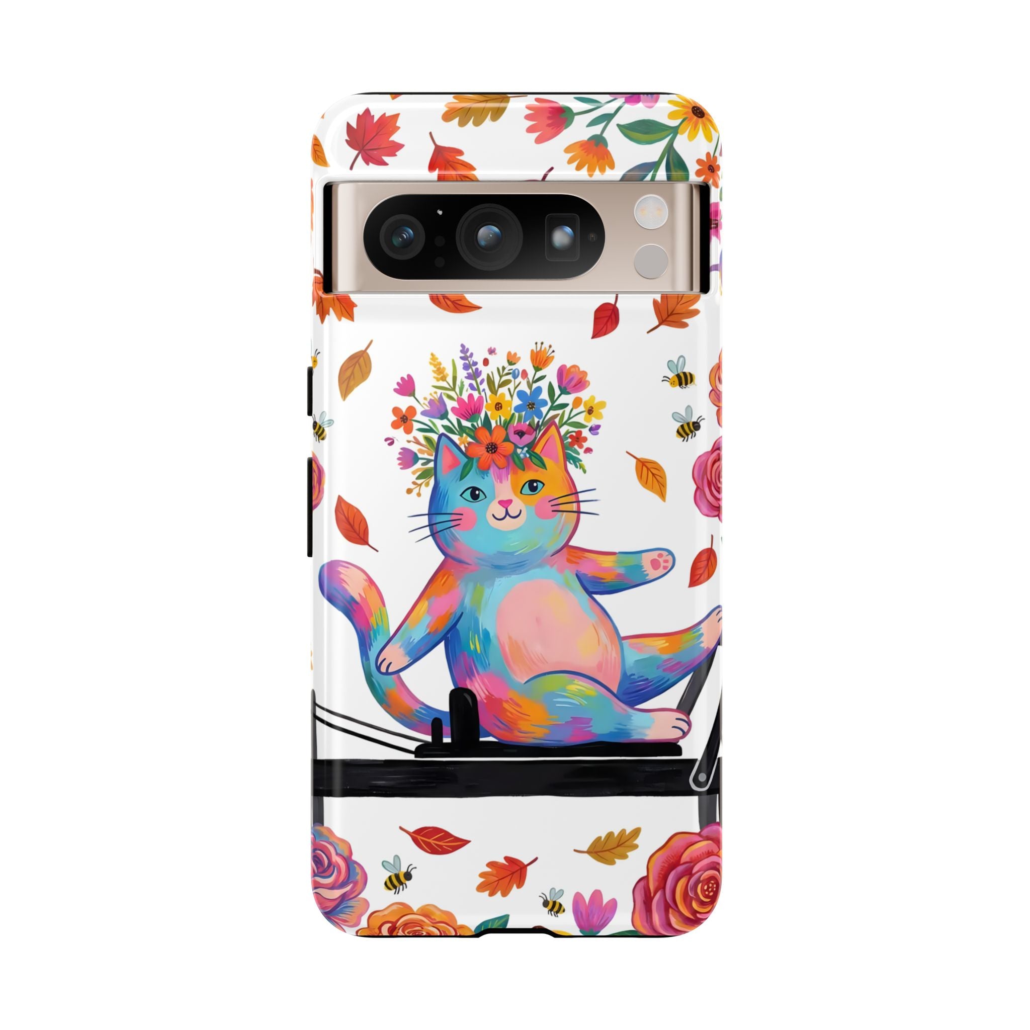 Colorful Floral Cat on Pilates Reformer Protective Google Pixel Phone Case