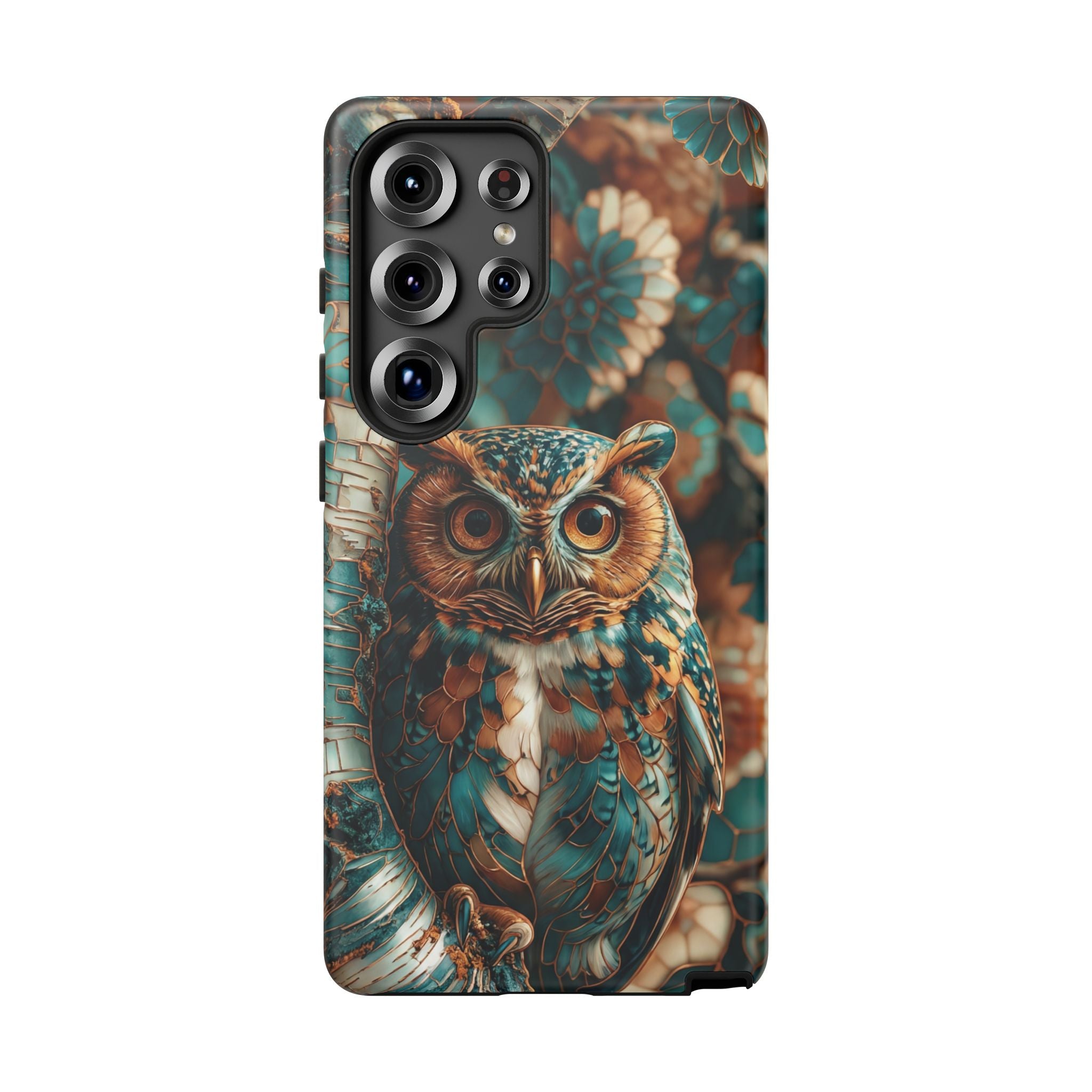 Owl Forest Tough Samsung Galaxy Case | Teal & Brown Rustic Wildlife Protective Cover