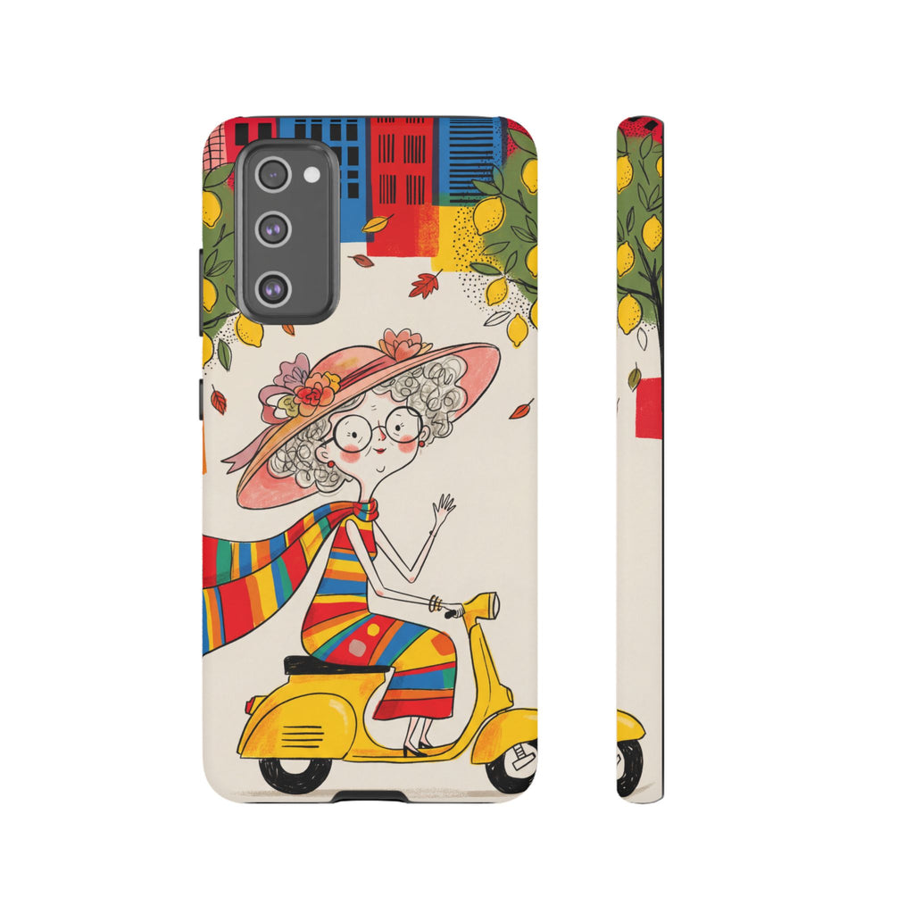 Vintage Scooter Granny Samsung Galaxy Phone Case | Colourful Retro Elderly Lady Design