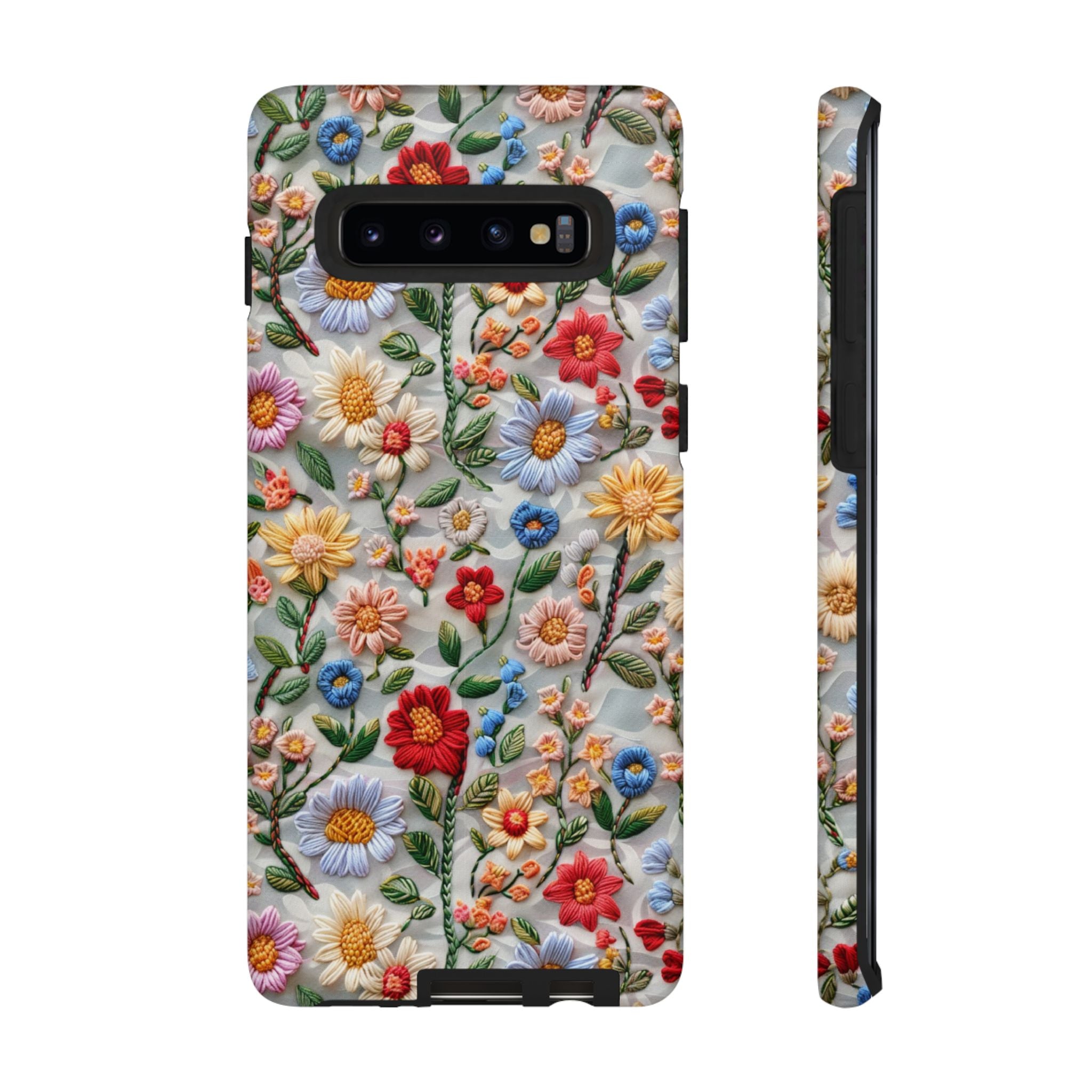 Floral Embroidered Pattern Tough Samsung Galaxy Case — Colourful Daisy & Wildflower Design