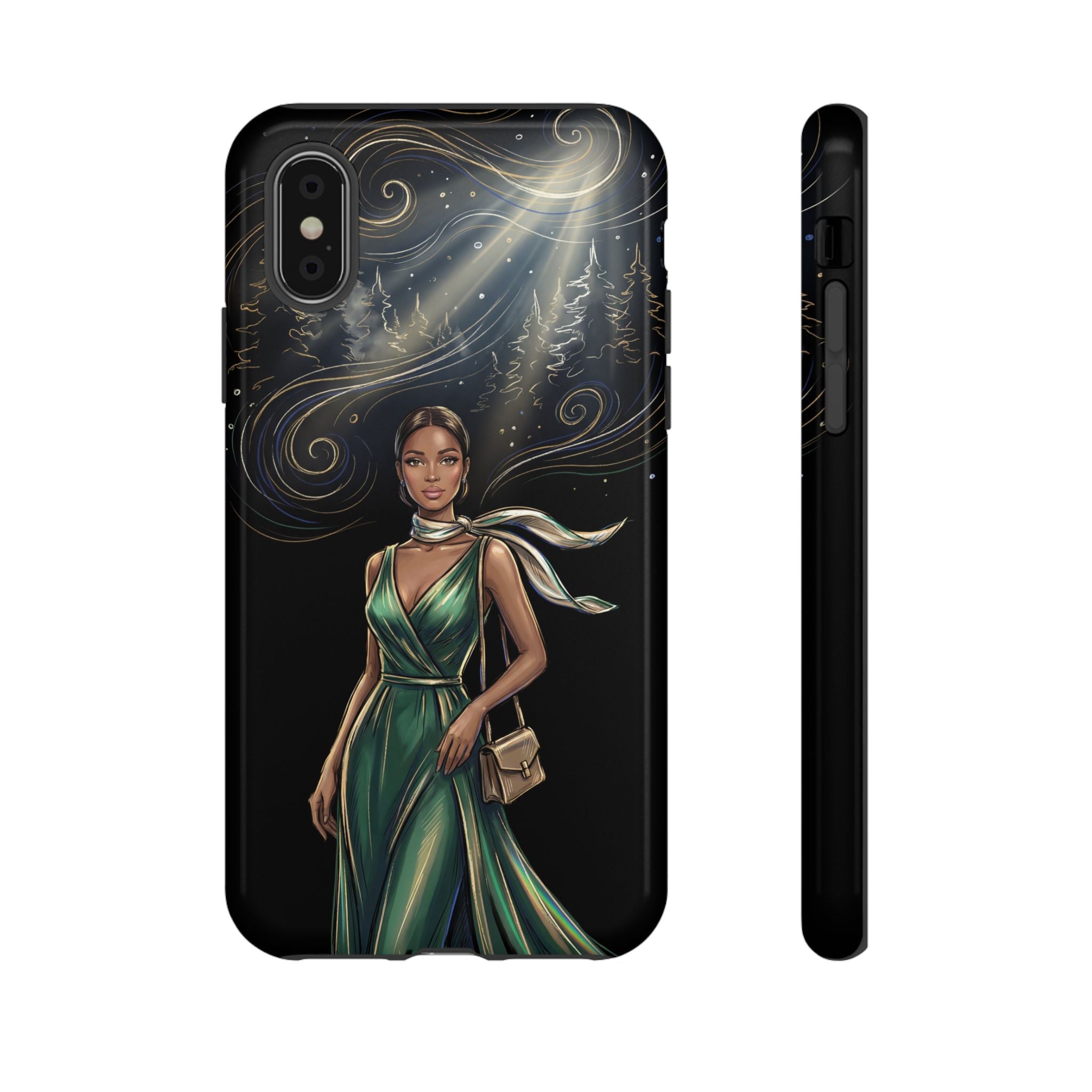 Elegant Woman in Green Dress Art Protective Tough iPhone Case