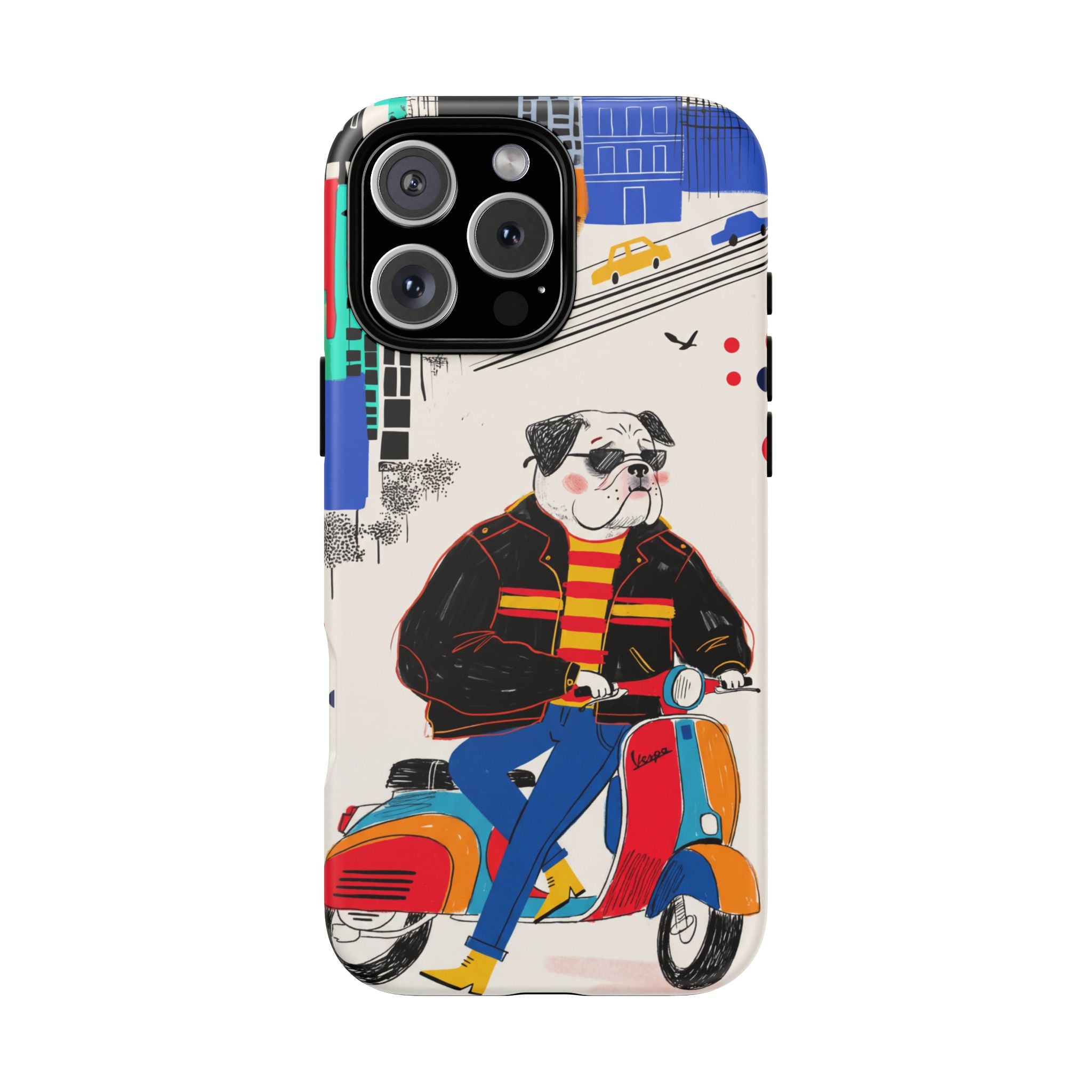 Bulldog Vespa iPhone Case | Retro Scooter Dog Protective Cover