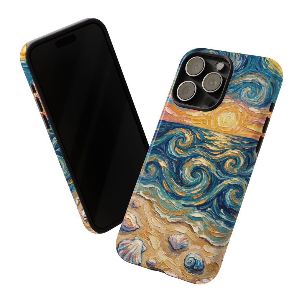 Sea Sunset iPhone Case — Van Gogh‑Style Beach Waves with Shells