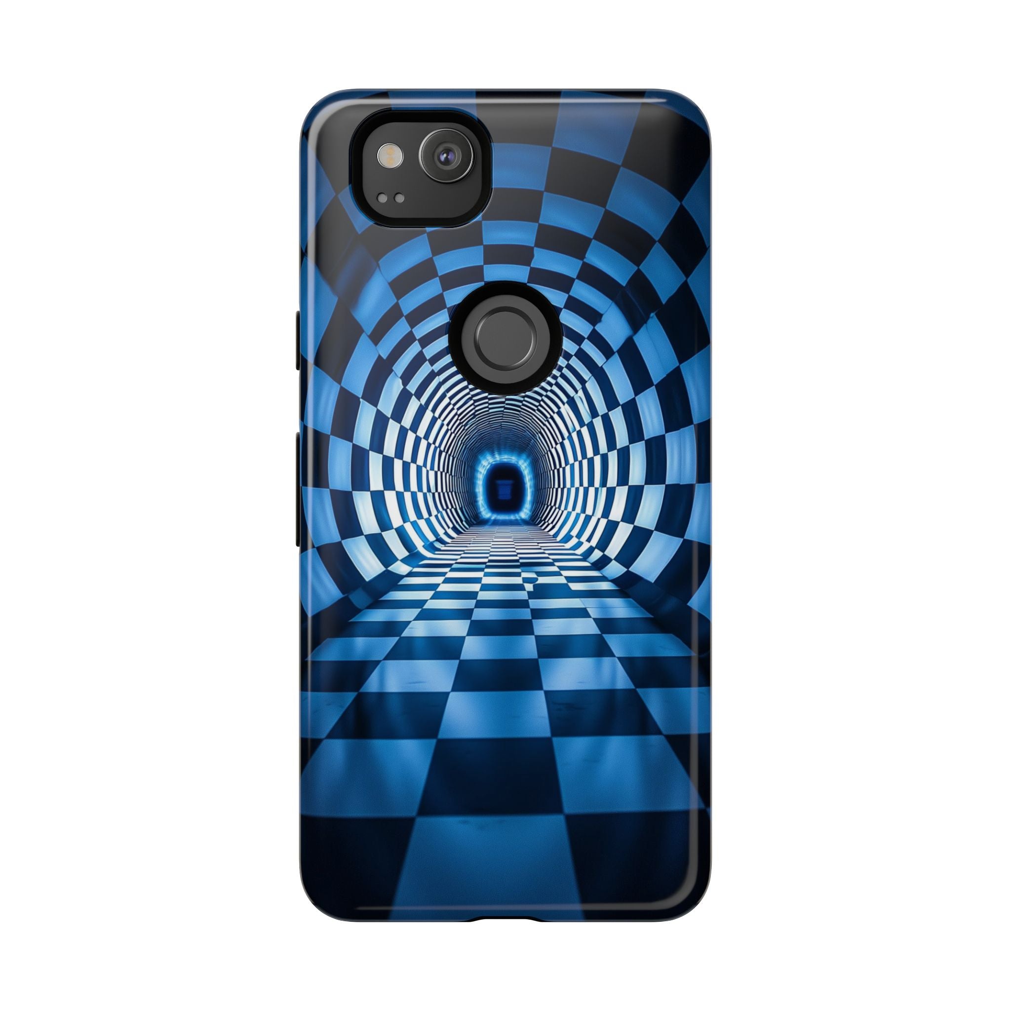 Blue Checkered Tunnel Google Pixel Case — 3D Optical Illusion Tough Case