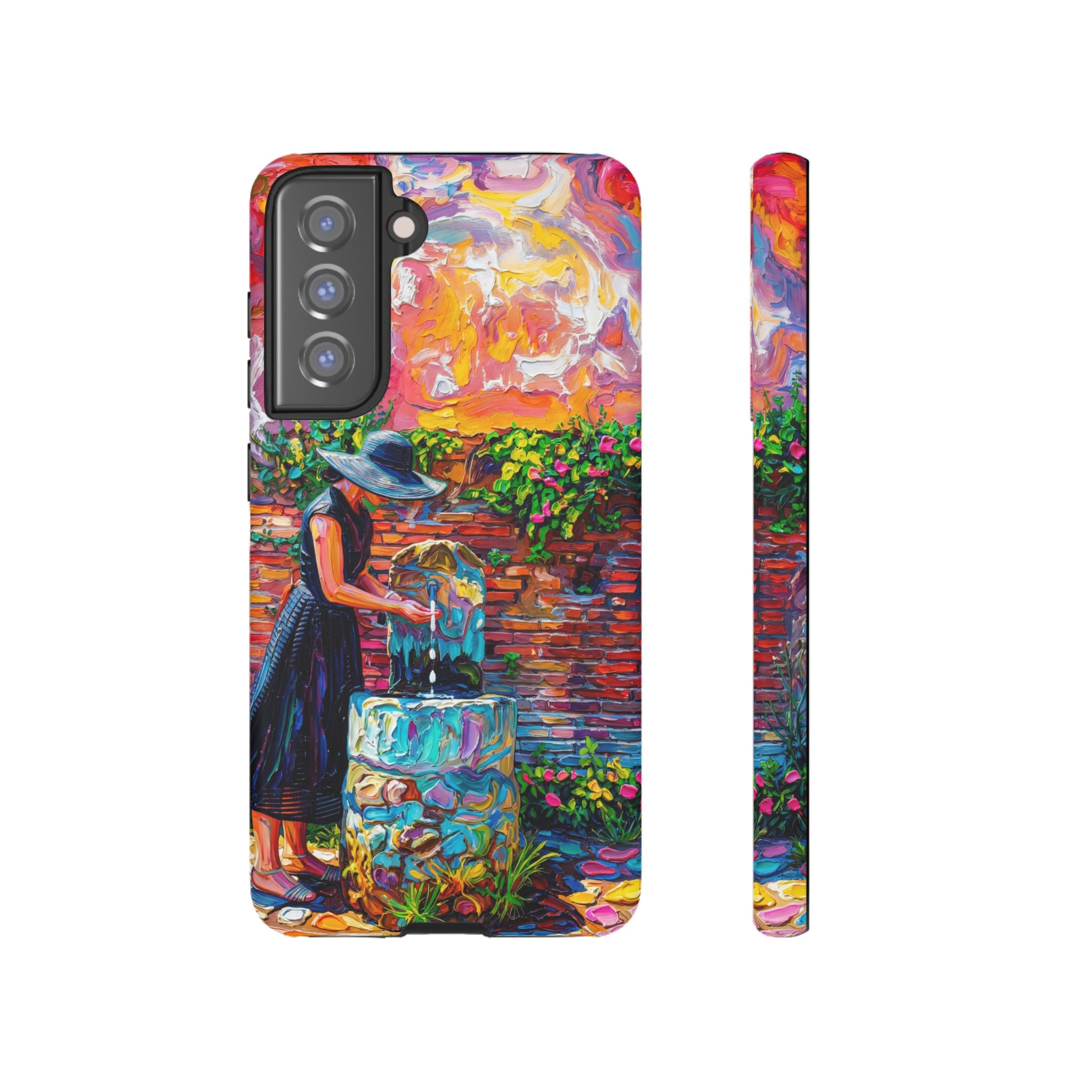 Artistic Woman at Fountain Samsung Galaxy Case | Colourful Garden Scene Tough Cases