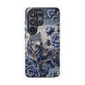Blue Floral Wolf Tough Samsung Galaxy Phone Case | Moonlit Wolf Protective Cover