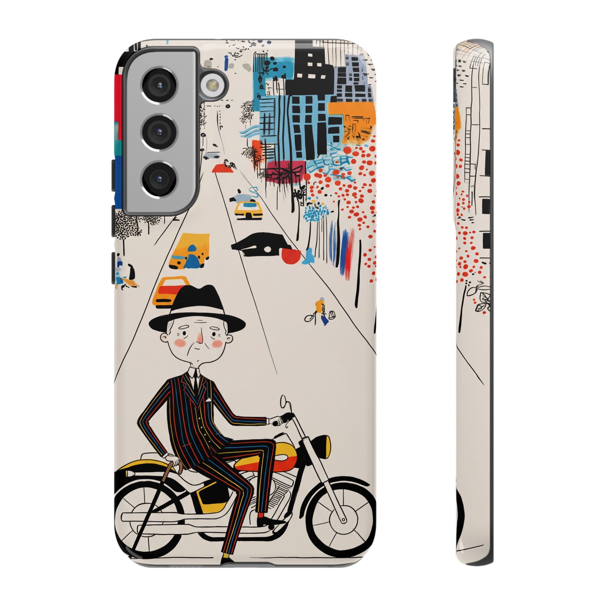 Vintage Grandpa Rider Motorcycle Samsung Galaxy Phone Case | Illustrated Cityscape