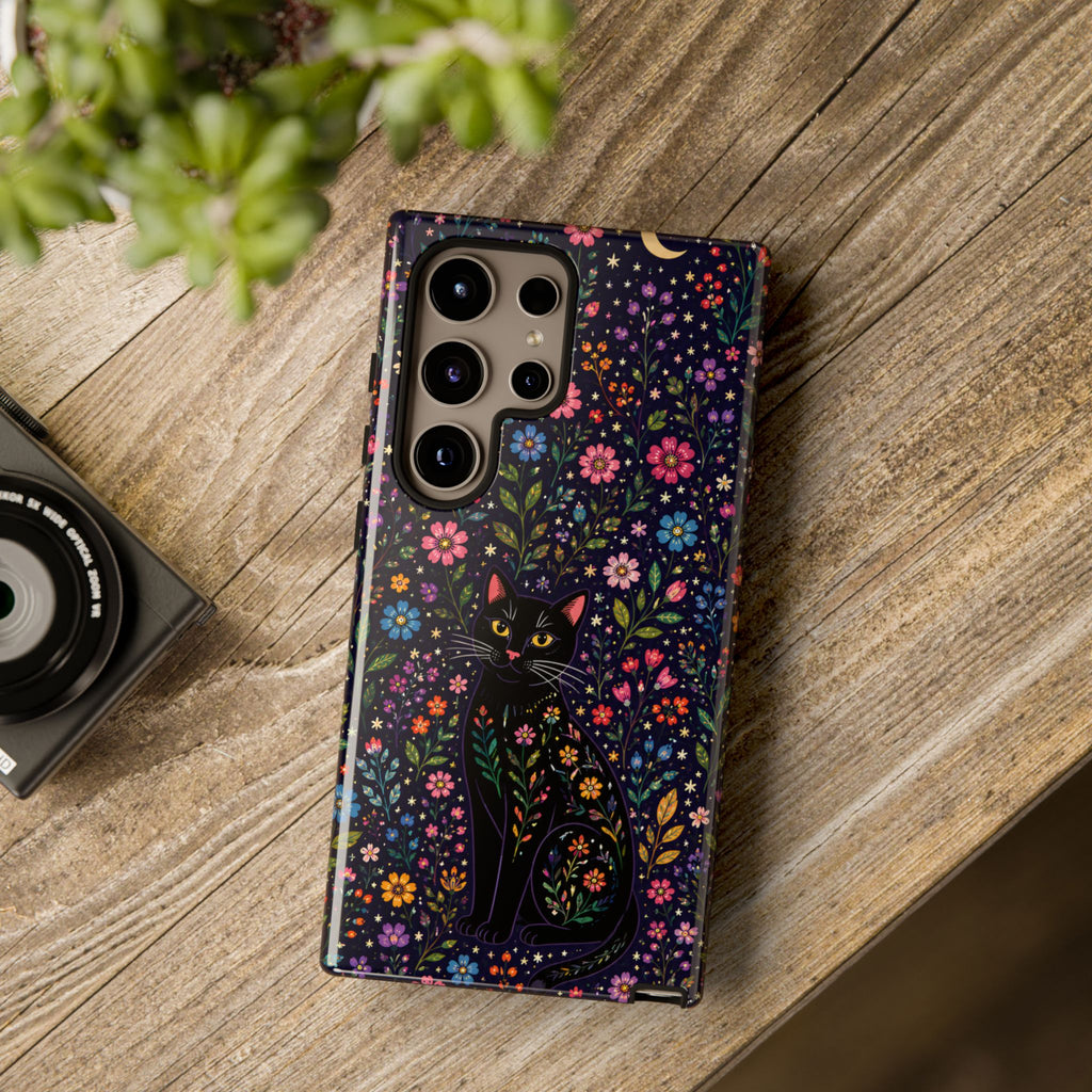 Celestial Black Cat Samsung Galaxy Phone Case | Whimsigoth Floral