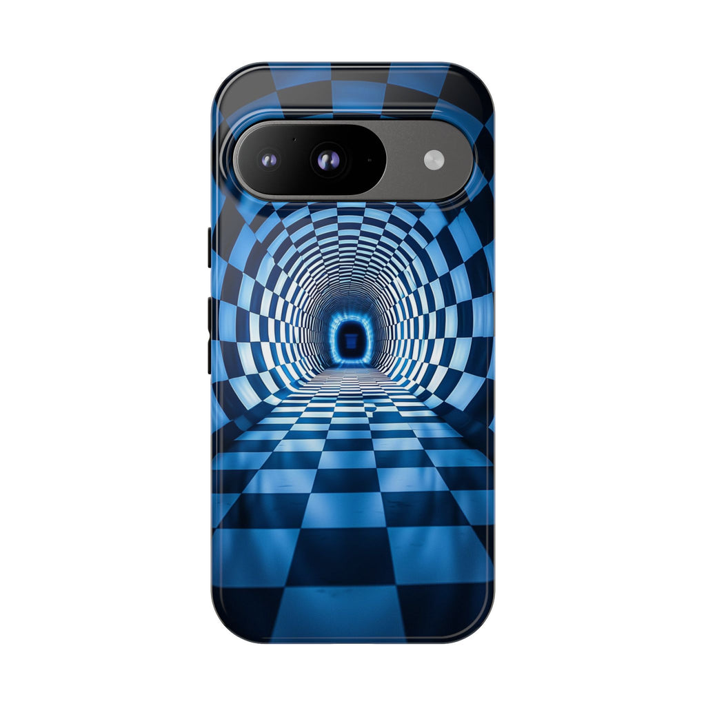 Blue Checkered Tunnel Google Pixel Case — 3D Optical Illusion Tough Case