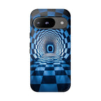 Blue Checkered Tunnel Google Pixel Case — 3D Optical Illusion Tough Case