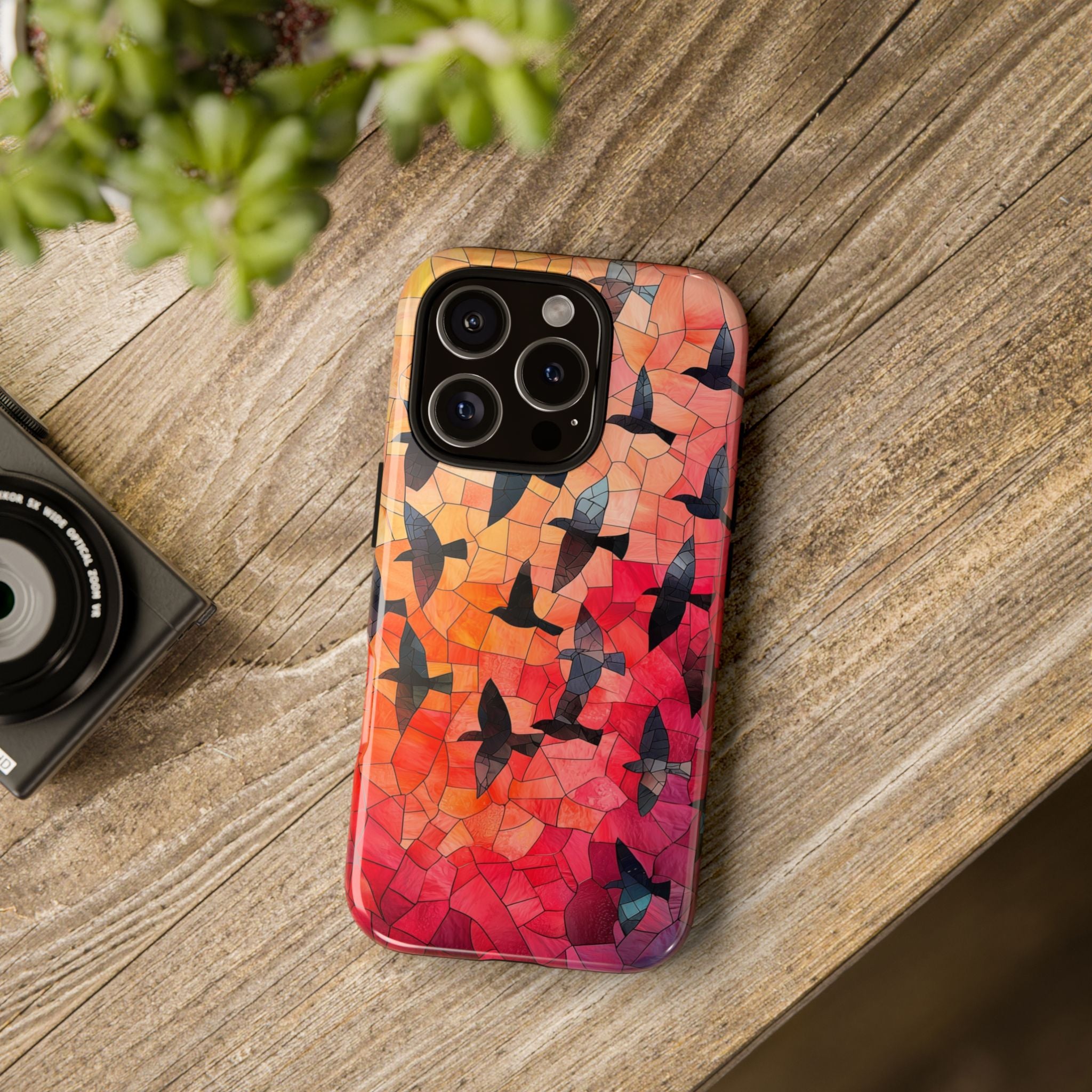 Stained Glass Mosaic Sunset Birds iPhone Case