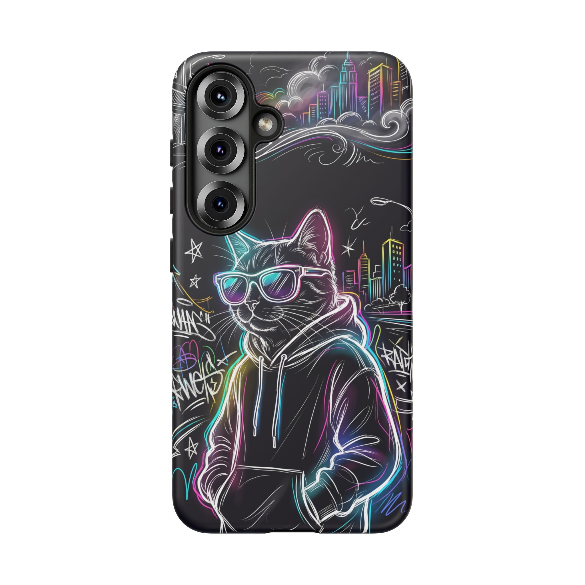 Cool Hoodie Neon Street Cat Samsung Galaxy Phone Case
