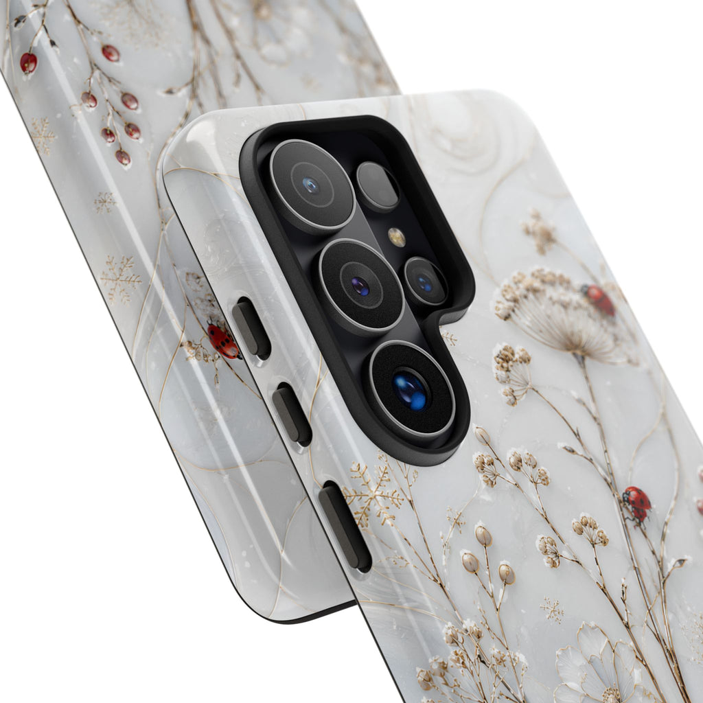 Ladybug Floral Samsung Galaxy Phone Case | White Flower Phone Case