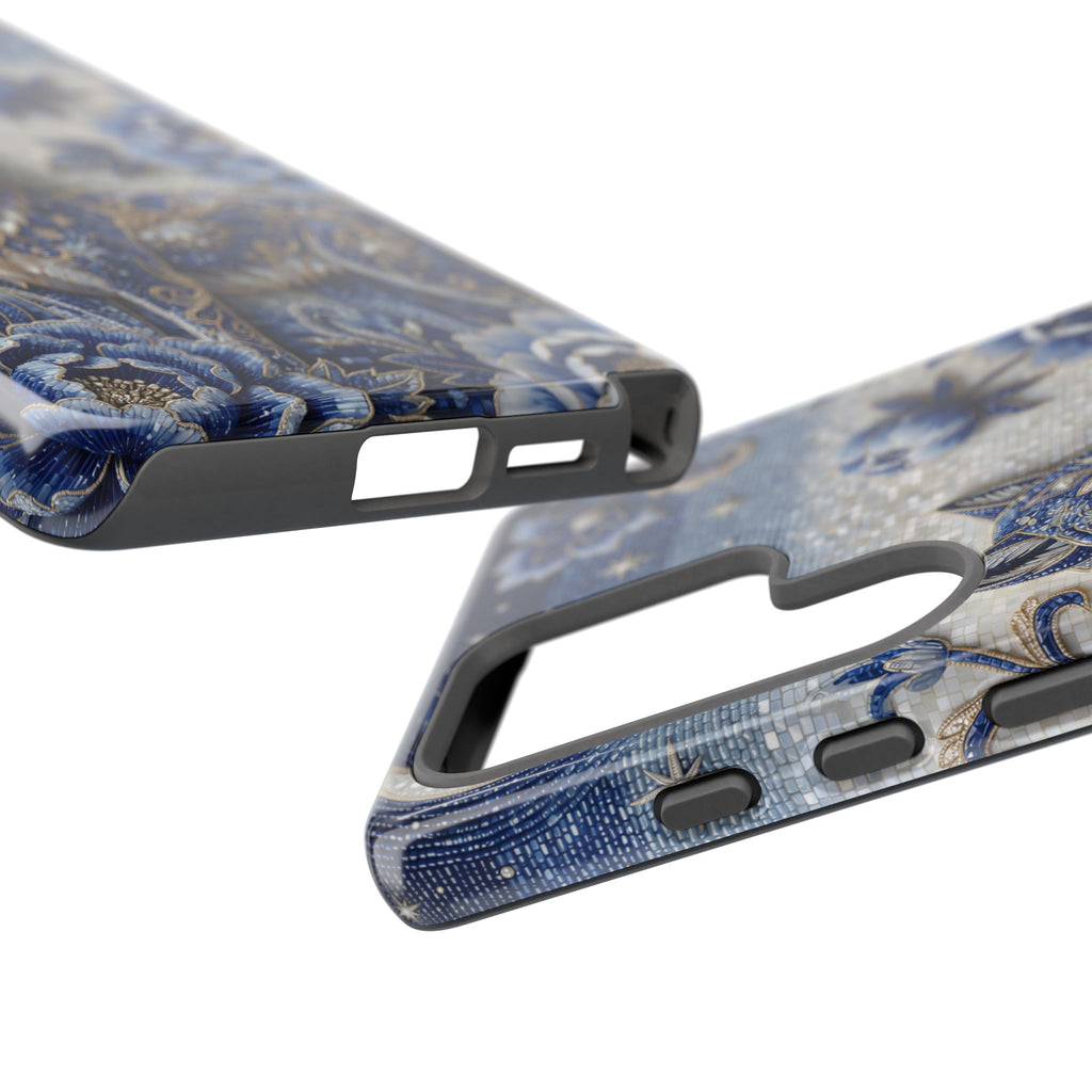 Blue Floral Wolf Tough Samsung Galaxy Phone Case | Moonlit Wolf Protective Cover