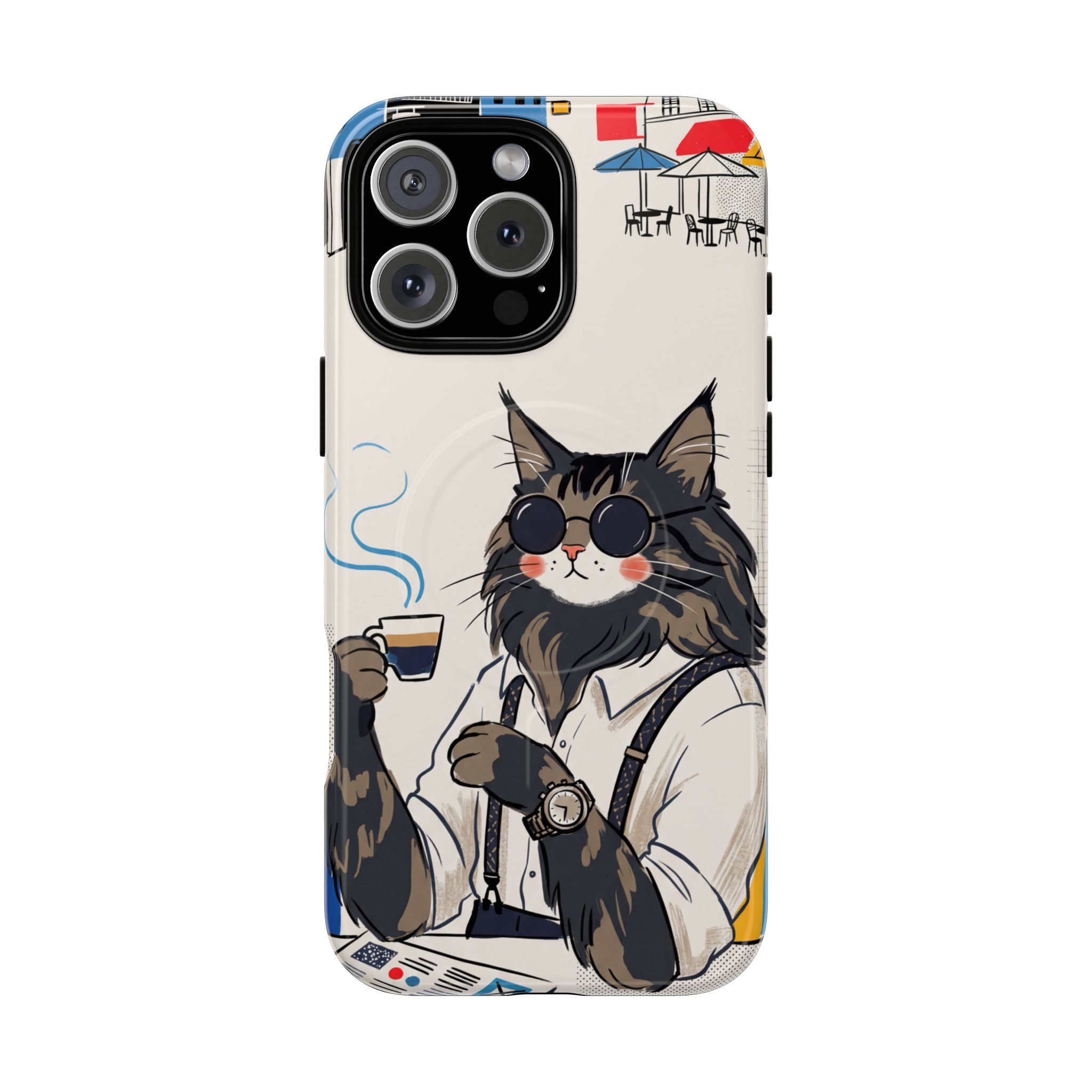 Cat Barista MagSafe iPhone Case | Cool Cat in Sunglasses Coffee Shop Design