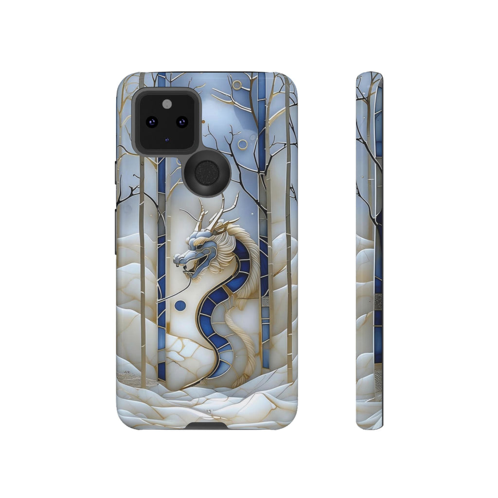 Dragon Stained Glass Google Pixel Case — Blue Winter Forest Protective Cover