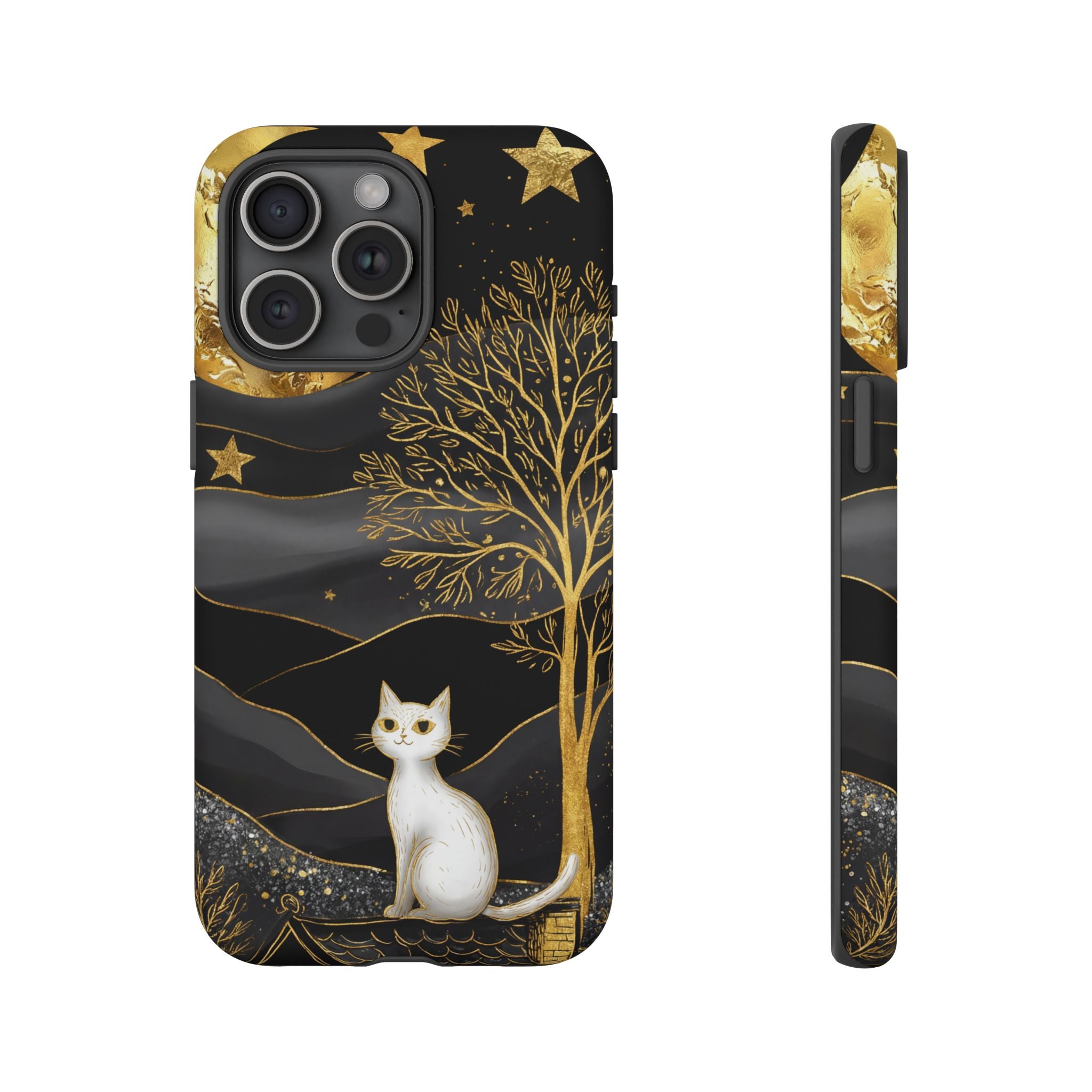 Celestial Cat iPhone Case | Gold Moon & Star iPhone Cover