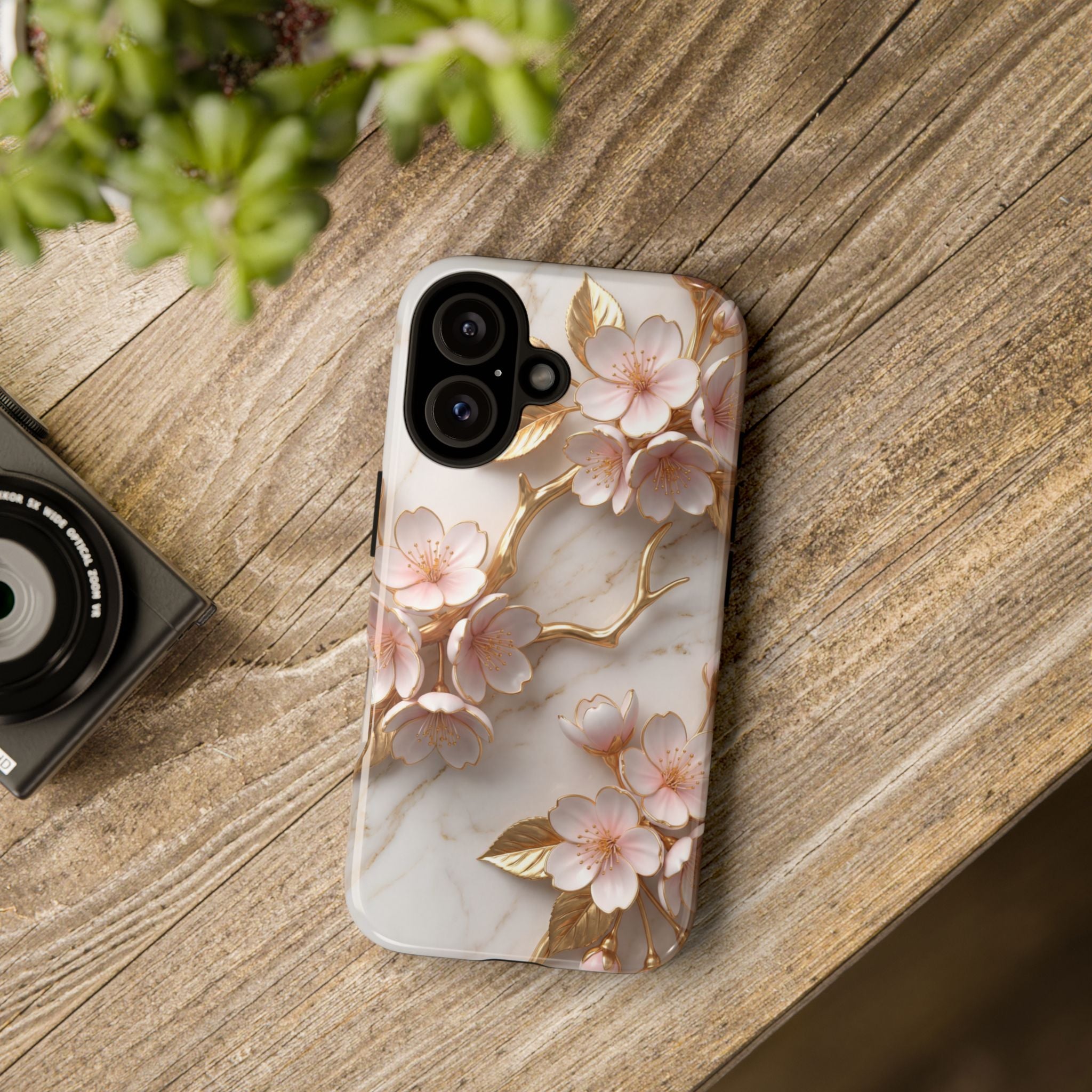 Custodia rigida per Google Pixel con motivo floreale in marmo — Custodia rigida con motivo Sakura Gold Cherry Blossom
