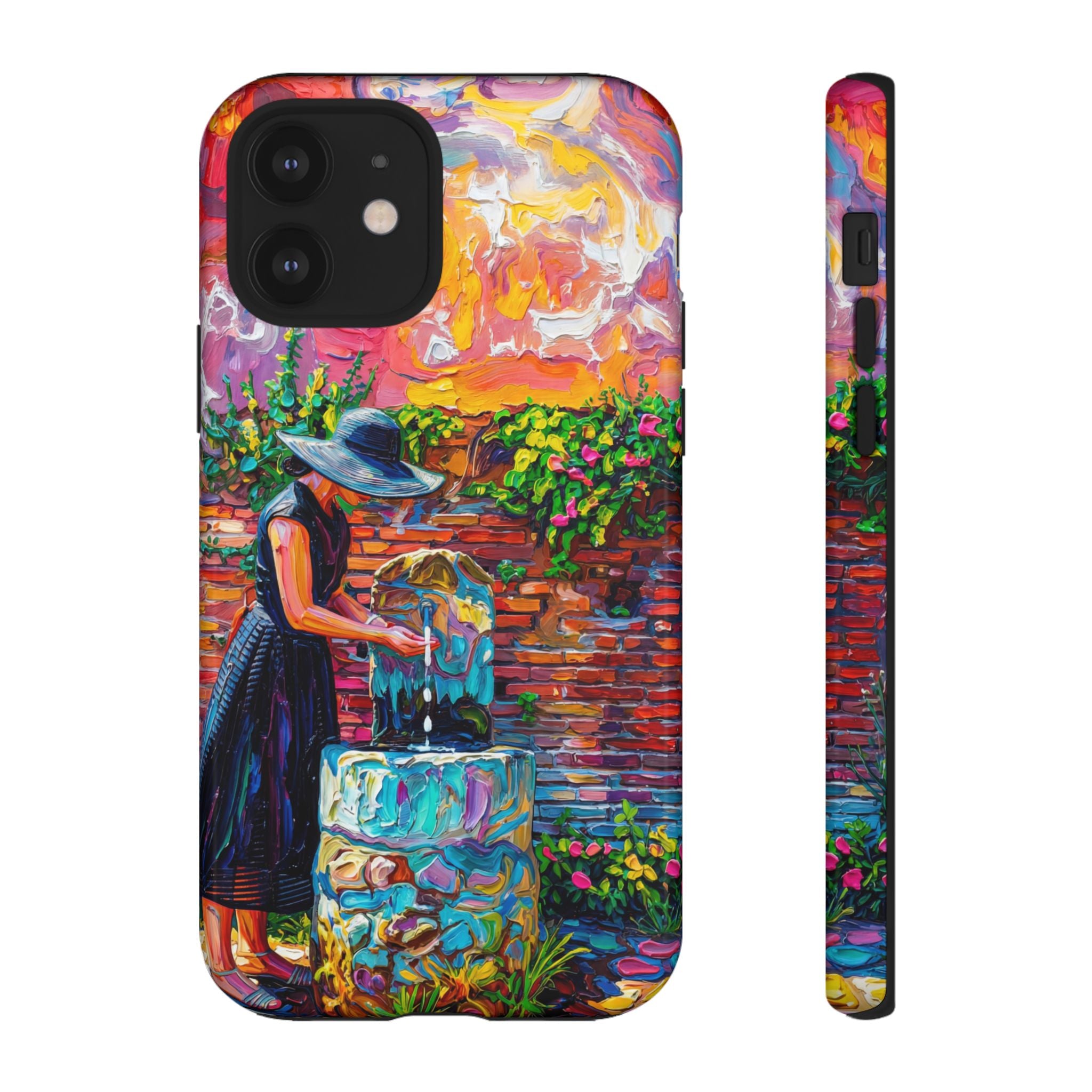 Artistic Garden iPhone Case | Woman at Fountain Colourful Painterly Design