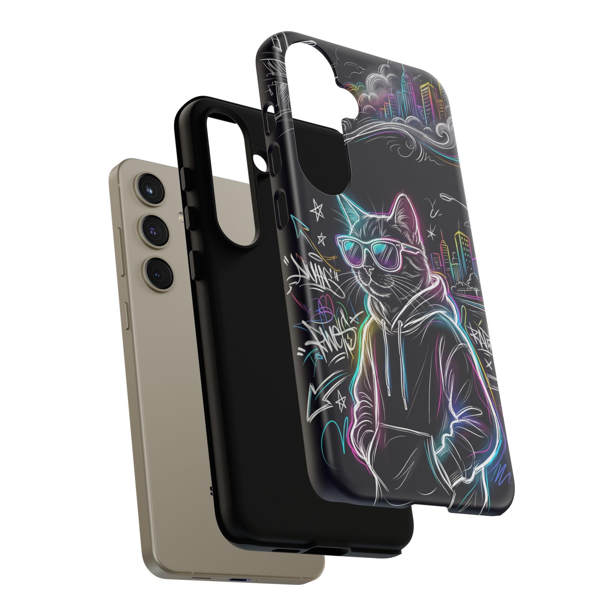 Cool Hoodie Neon Street Cat Samsung Galaxy Phone Case