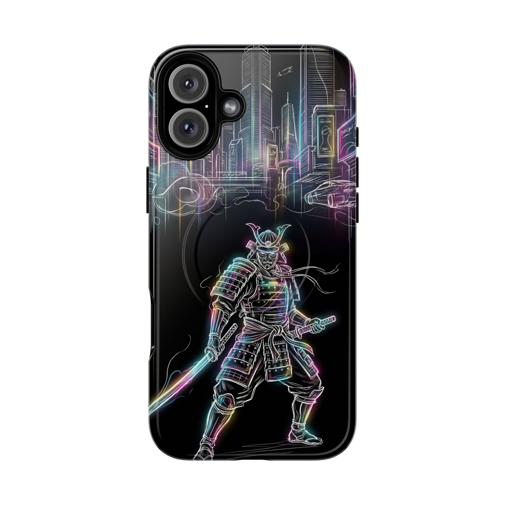 Neon Samurai MagSafe iPhone Case | Cyberpunk City Armor