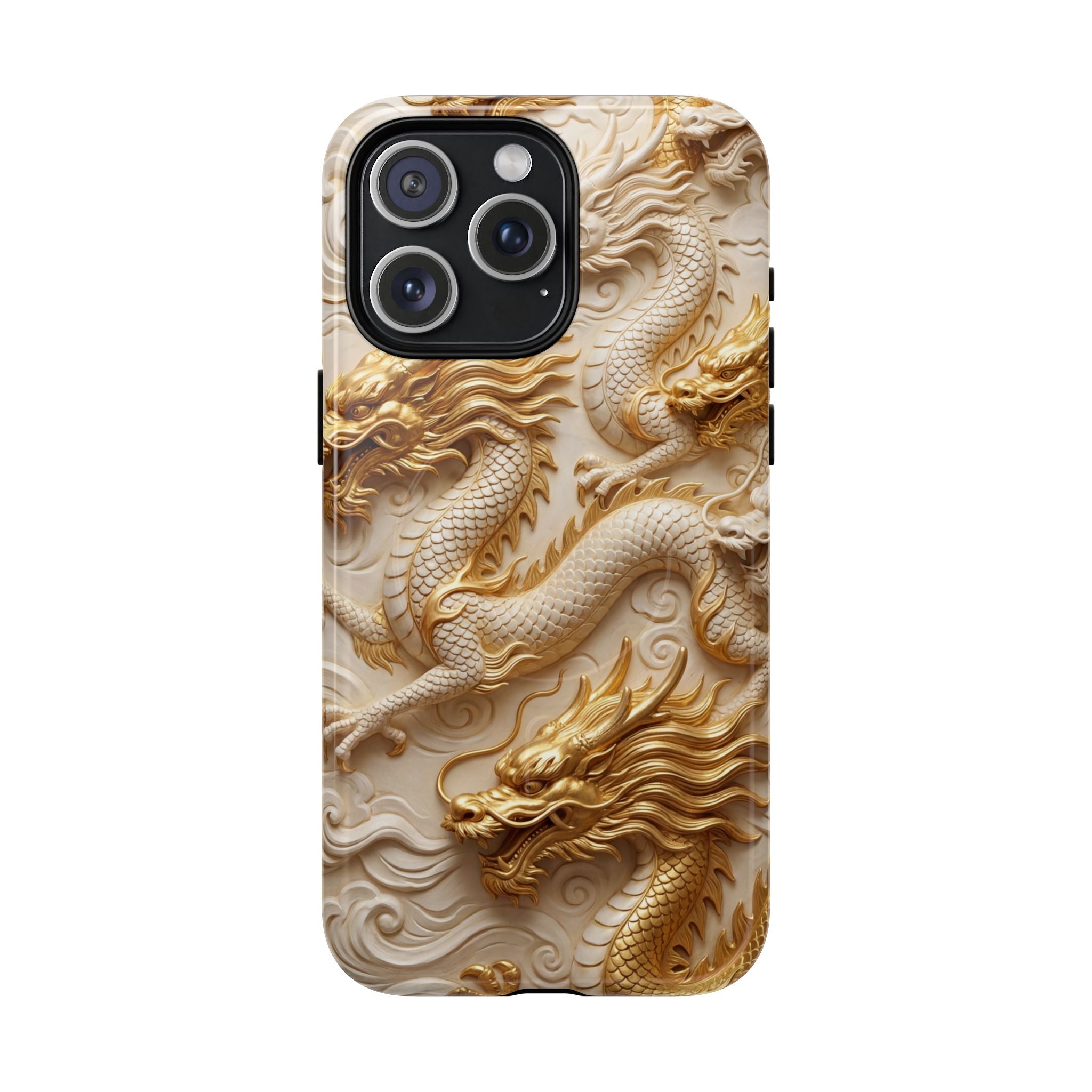 Dragon Relief Tough MagSafe Phone Case — Gold Carved Dragon Design