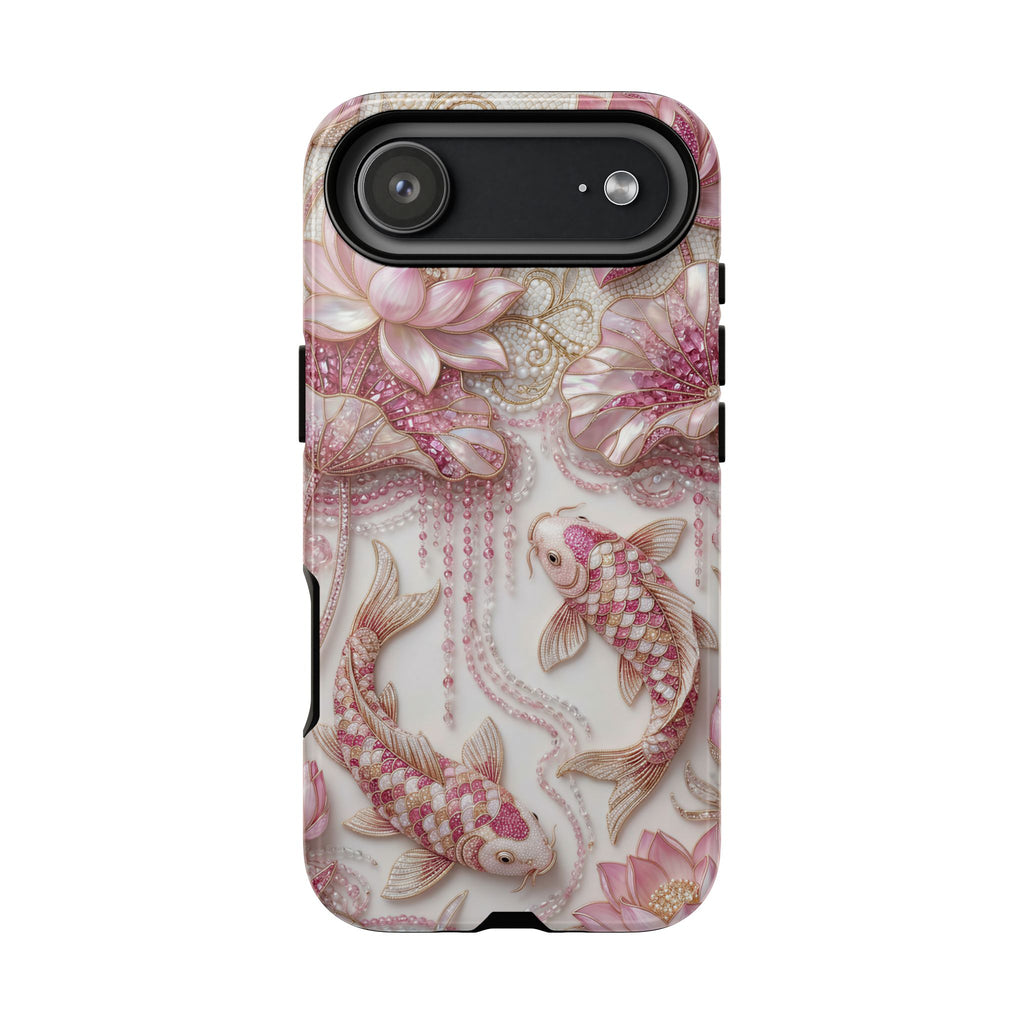Custodia rigida Koi Lotus — Cover iPhone con pesci floreali rosa