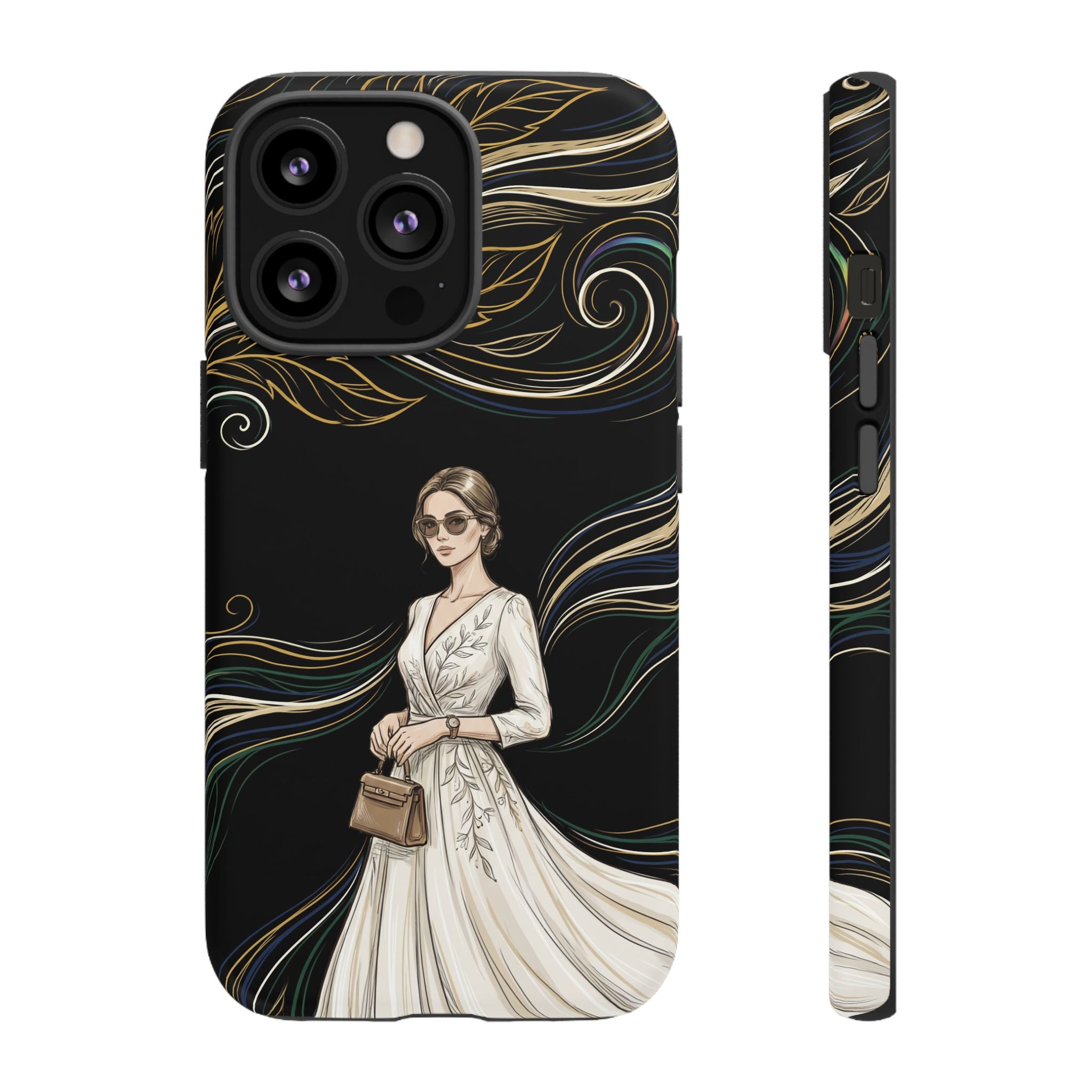 Elegant Woman Illustration iPhone Case | Vintage Bride in Flowing Gown