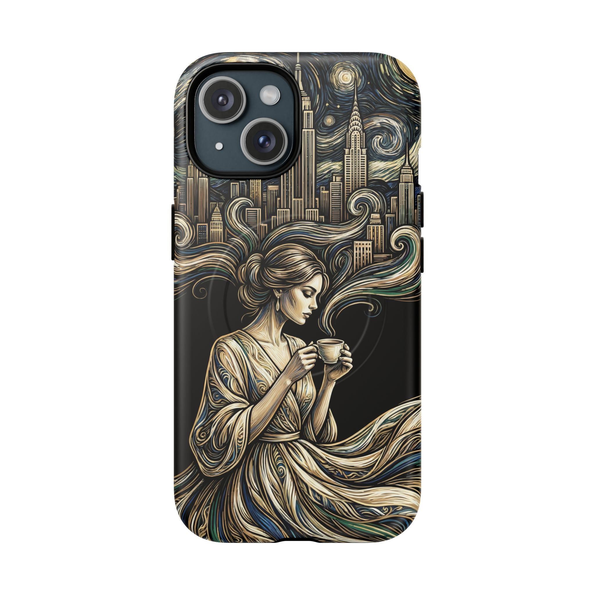 Vintage Cityscape Woman Tea Art MagSafe iPhone Case