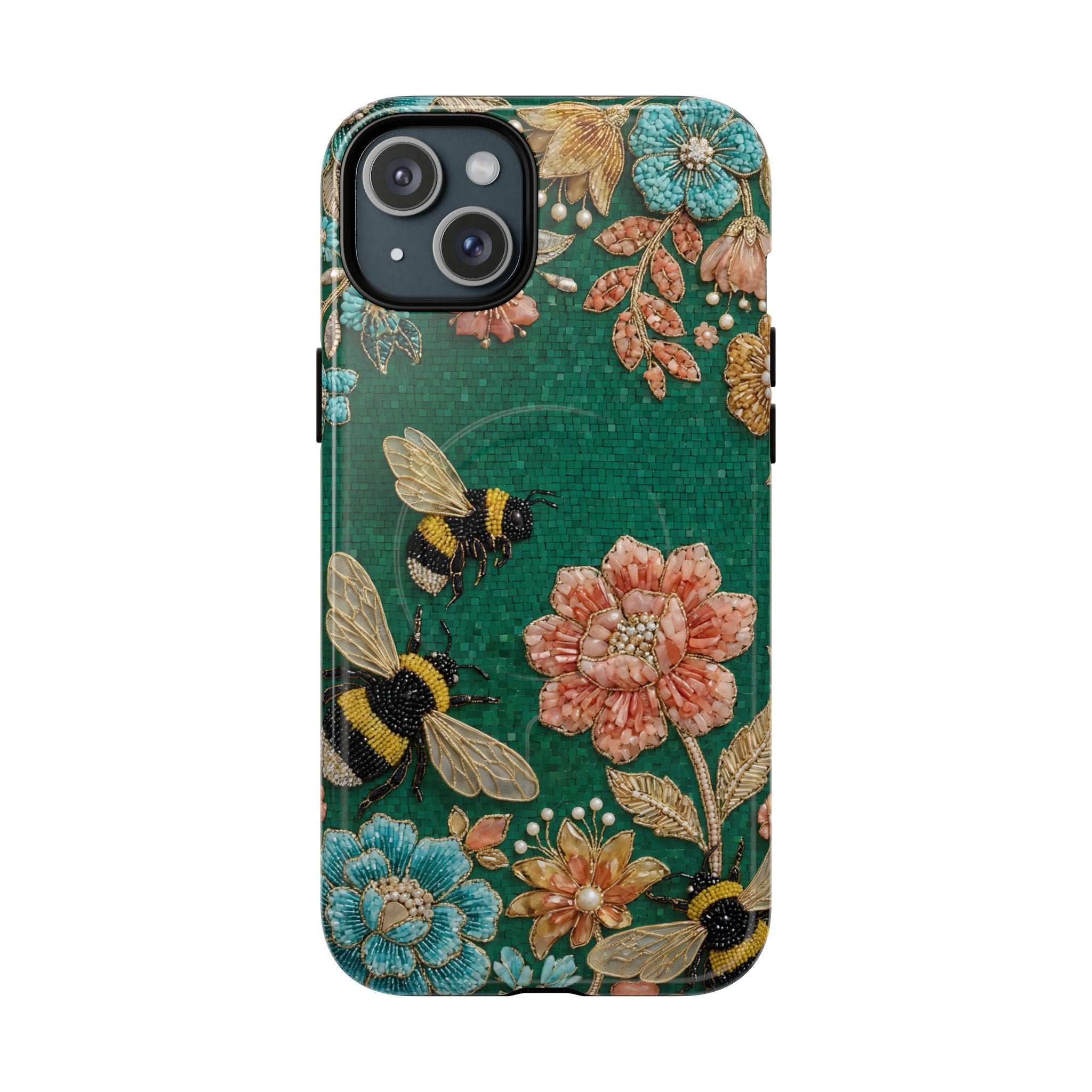 Floral Bumblebee Tough MagSafe iPhone Case | Protective Botanical Phone Cover