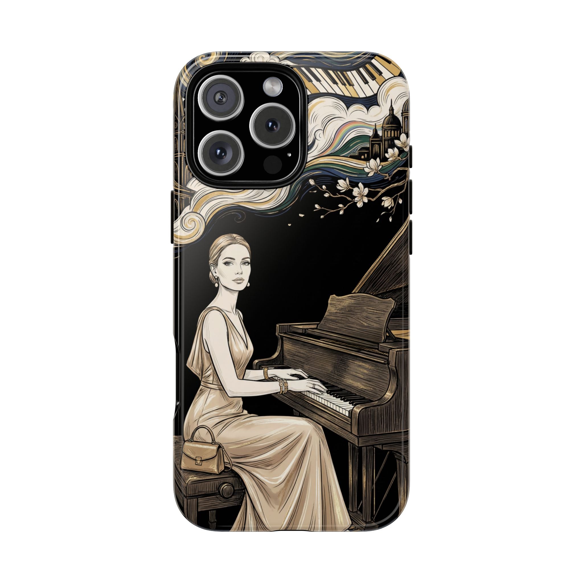 Elegant Piano Woman iPhone Case | Vintage Art Deco Music Design