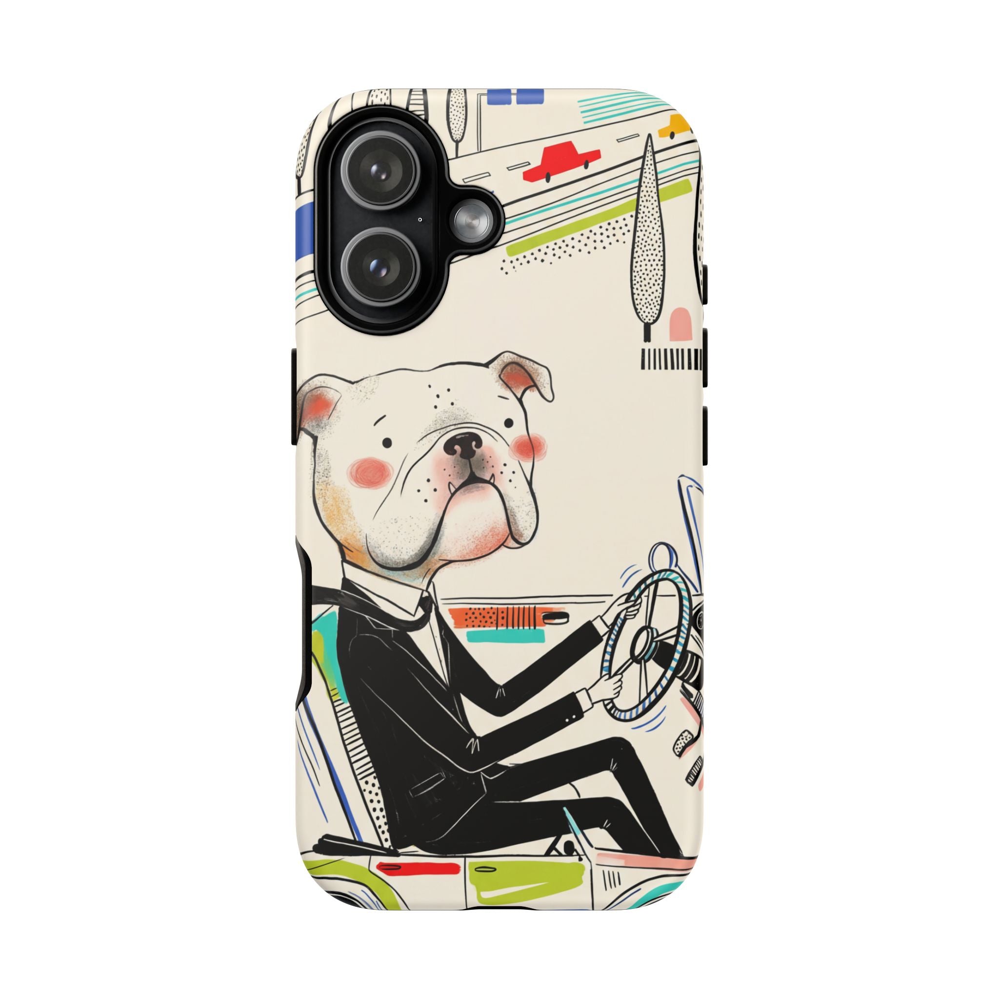 Bulldog Driver iPhone Case | Cute Retro Dog Illustration