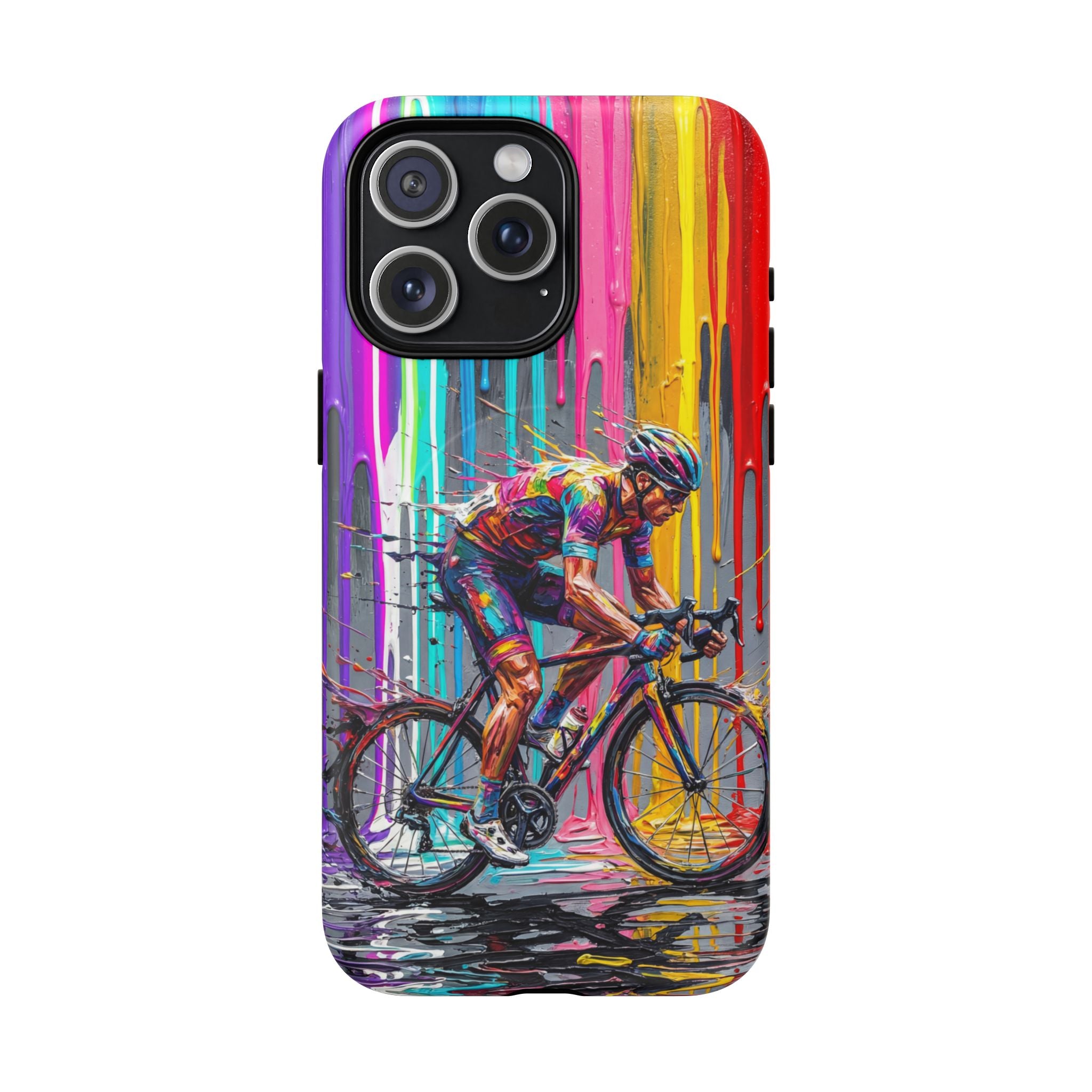 Cyclist Art MagSafe iPhone Case | Colourful Drip Painting Tough Cases