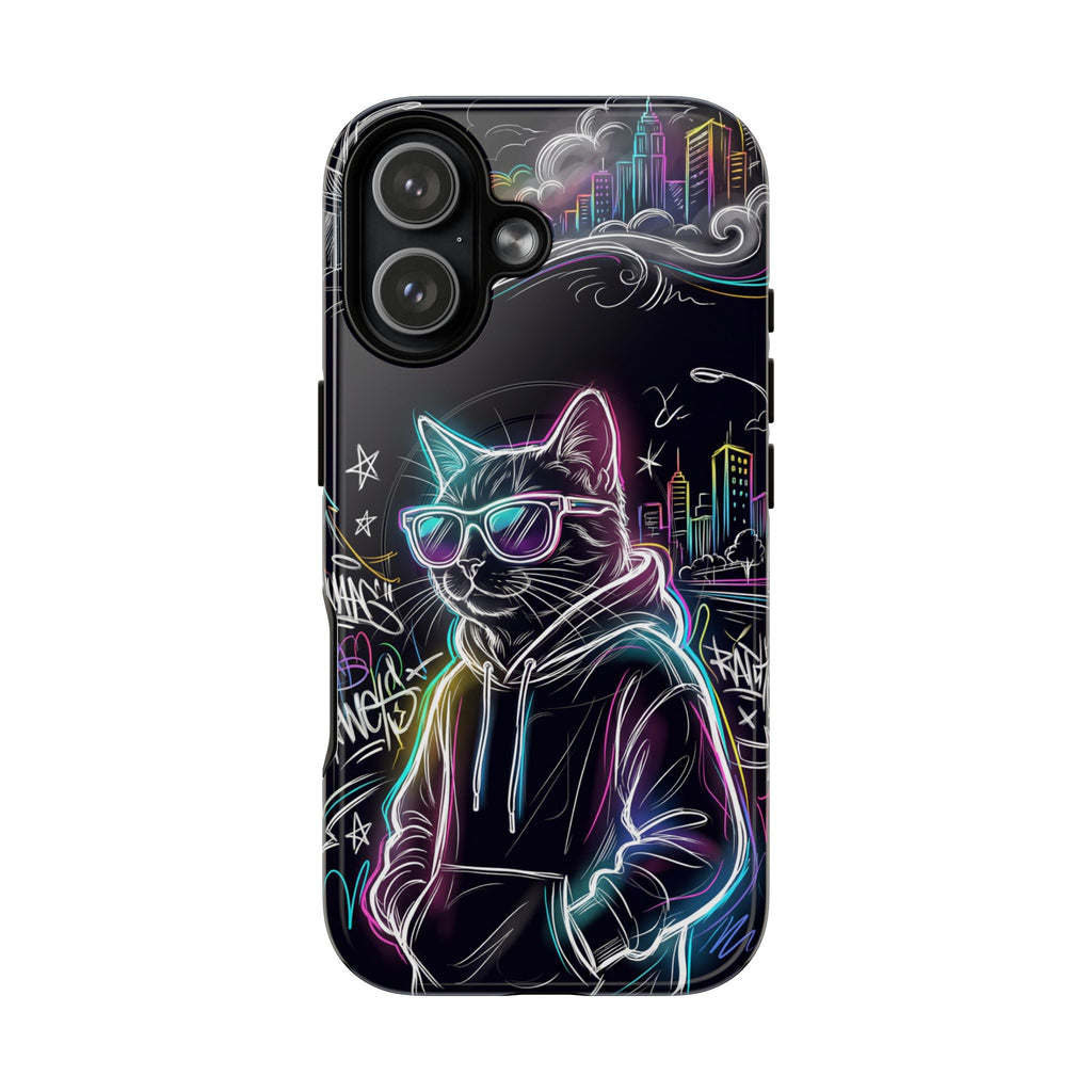 Cool Hoodie Neon Street Cat MagSafe iPhone Case