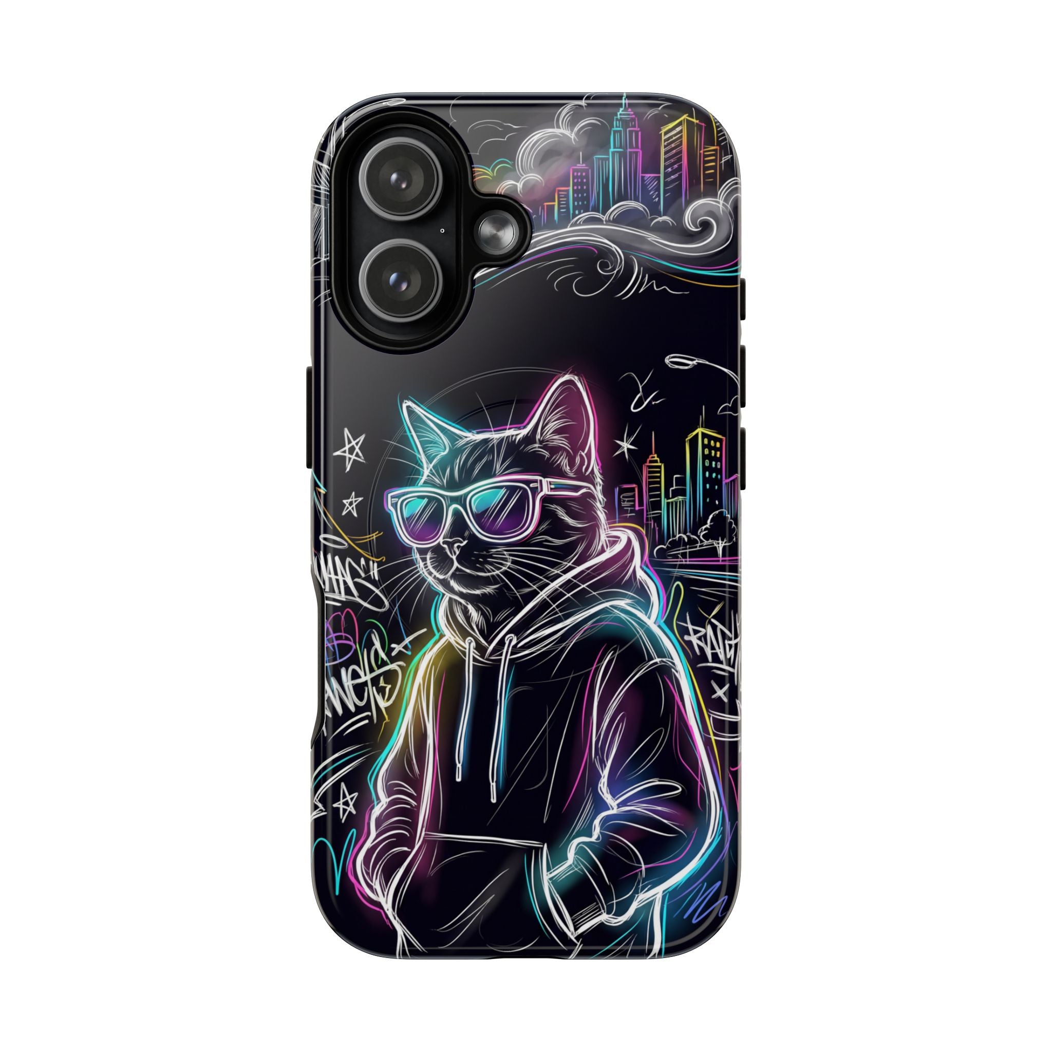 Cool Hoodie Neon Street Cat MagSafe iPhone Case