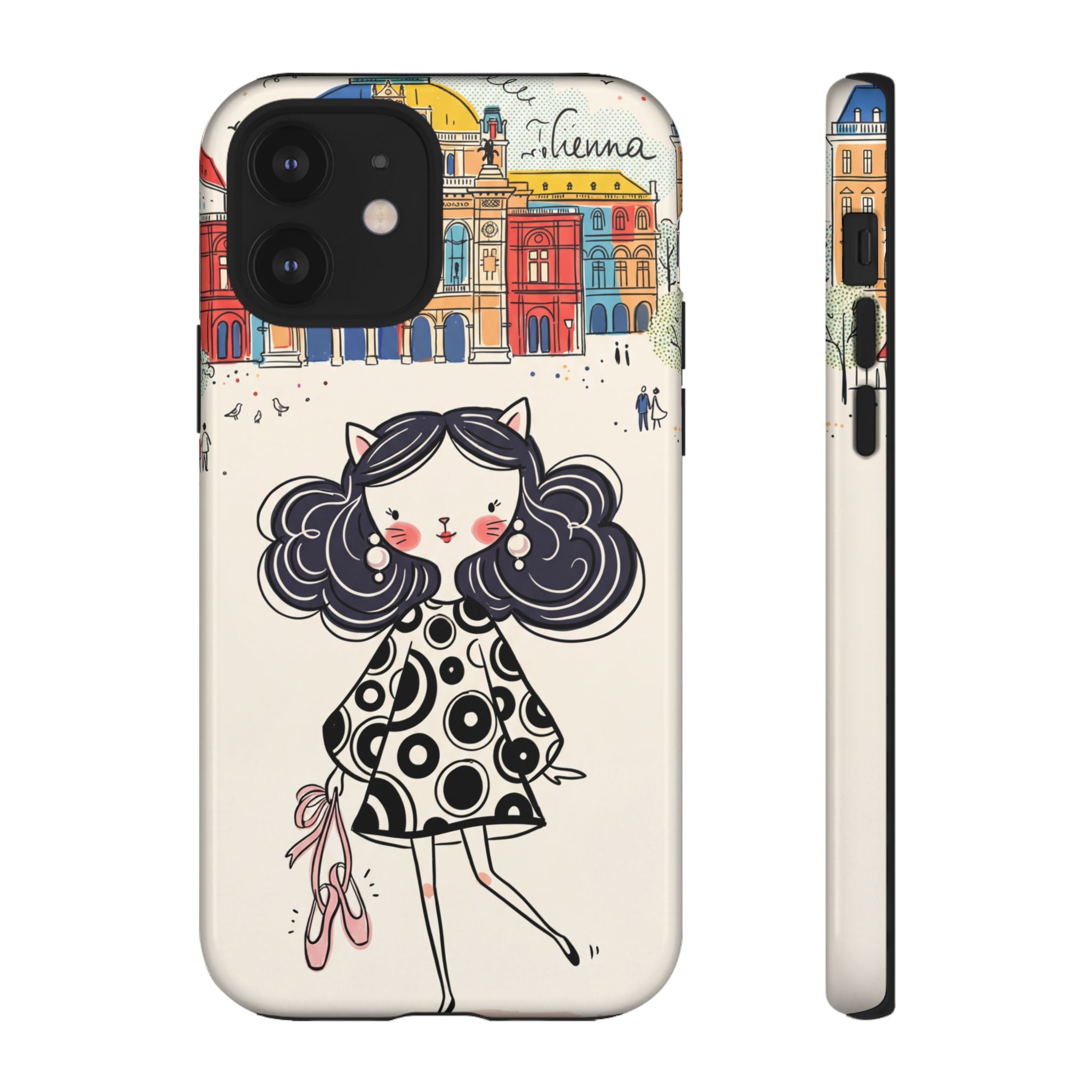 Cute Parisian Cat Girl iPhone Case | Ballet Slippers Illustration Tough Case