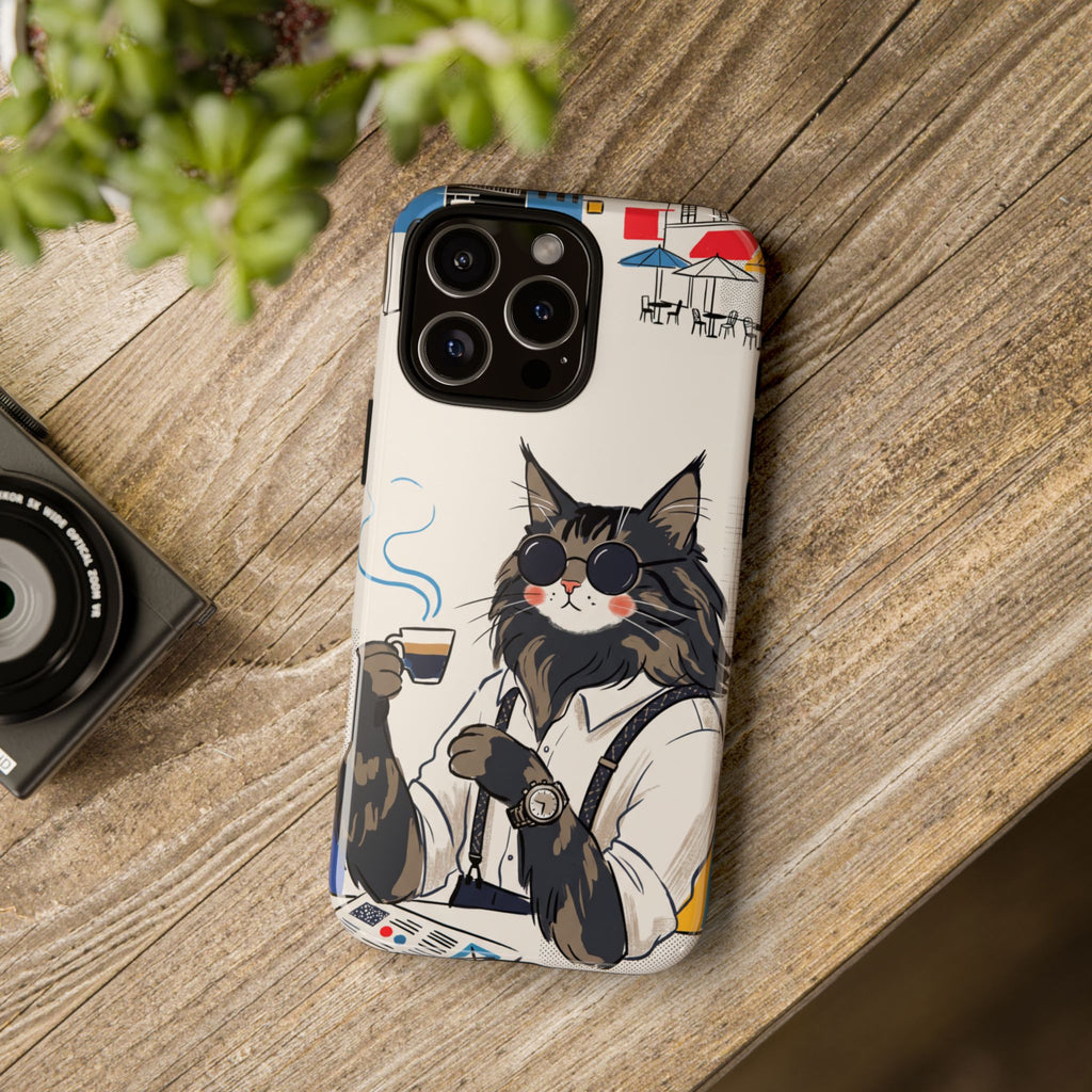 Cat Barista iPhone Case | Cool Cat in Sunglasses Coffee Shop Design