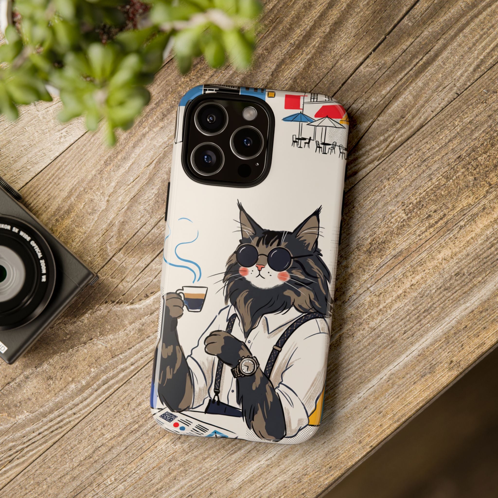 Cat Barista iPhone Case | Cool Cat in Sunglasses Coffee Shop Design