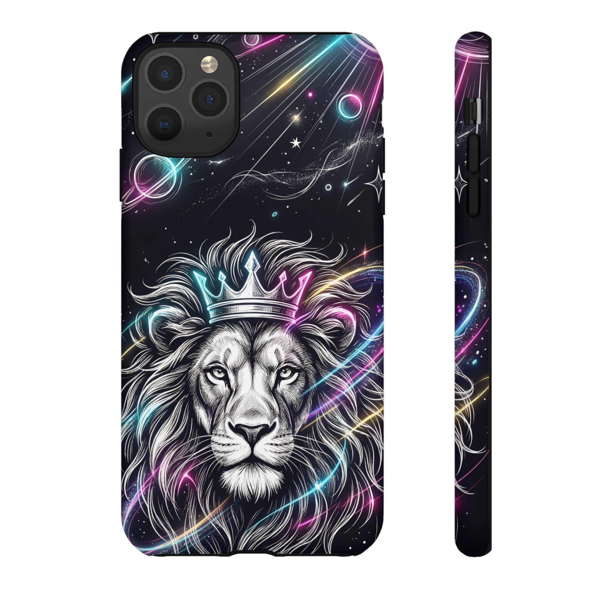 Galaxy Lion iPhone Case | Neon Crowned Lion Protective Case