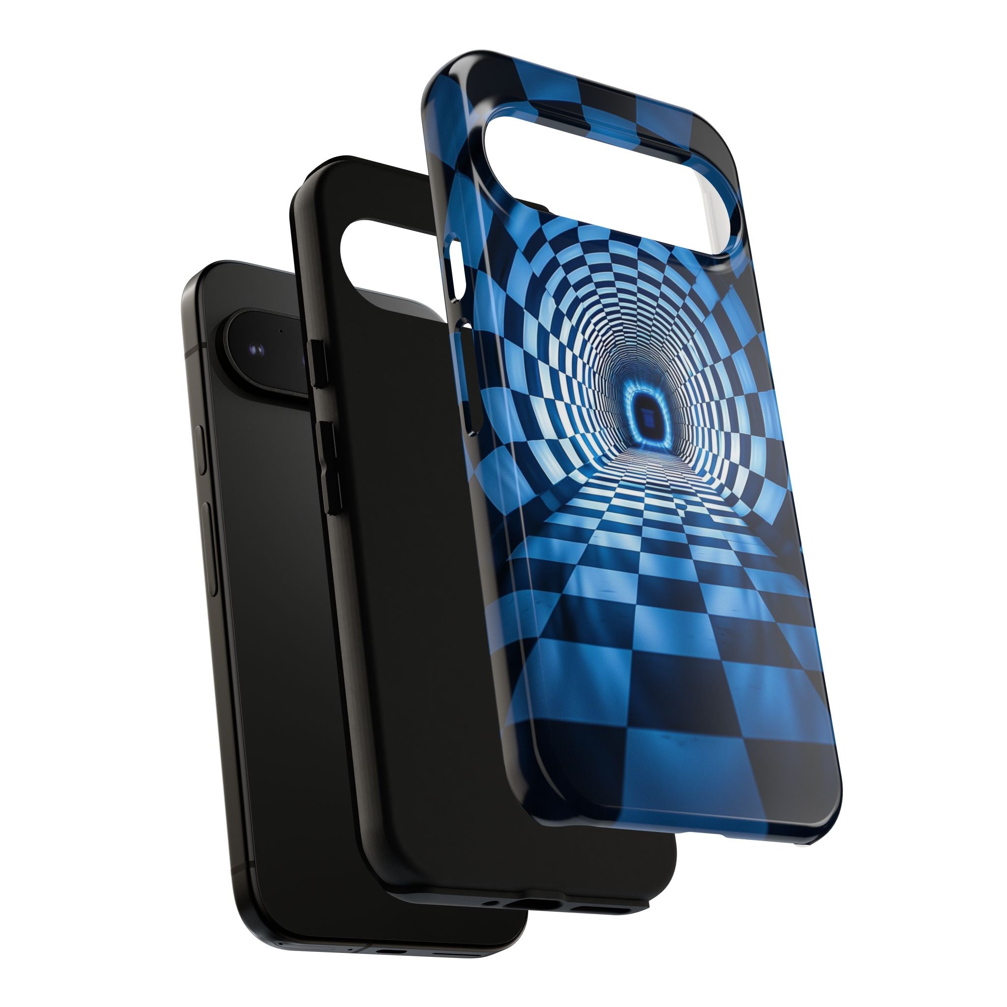 Blue Checkered Tunnel Google Pixel Case — 3D Optical Illusion Tough Case